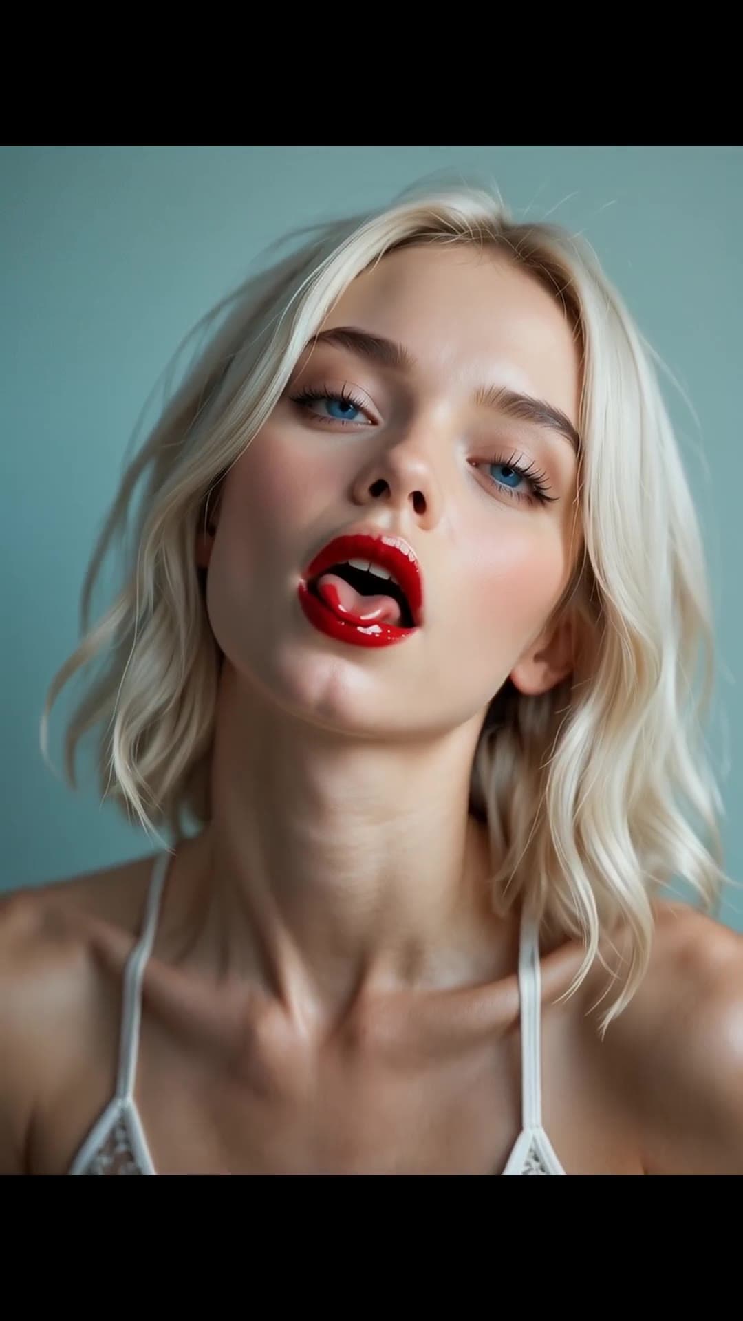 Blonde babe tongue out POV tease