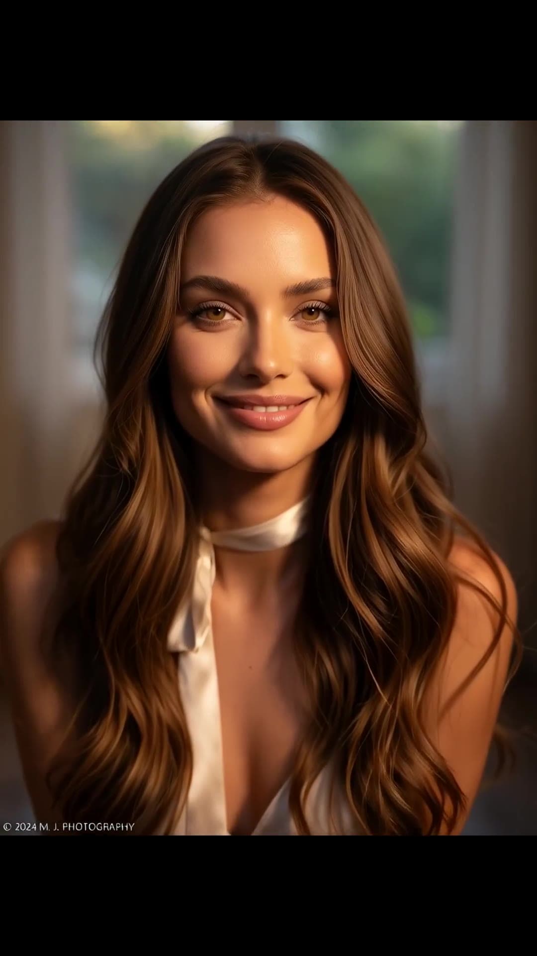Young adult brunette in low cut satin halter close up