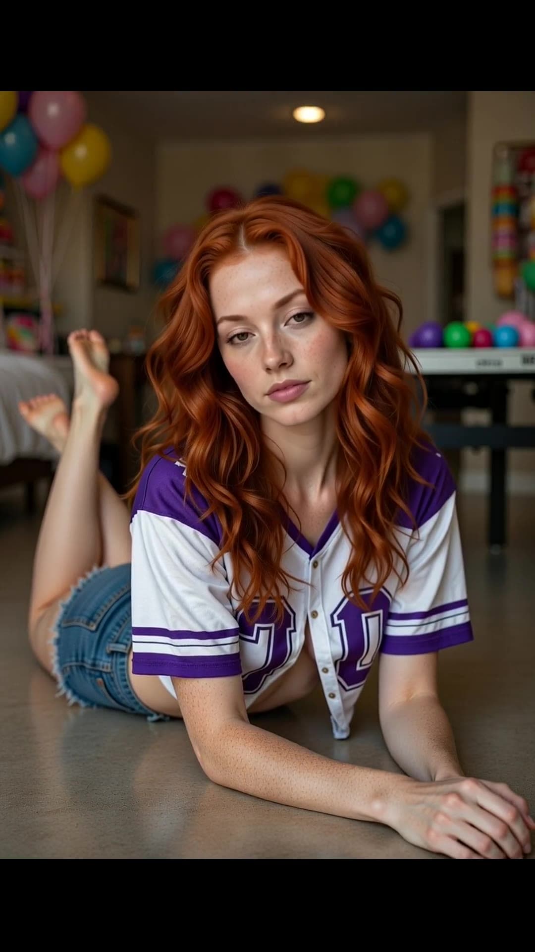 Party room casual jersey and shorts on floor