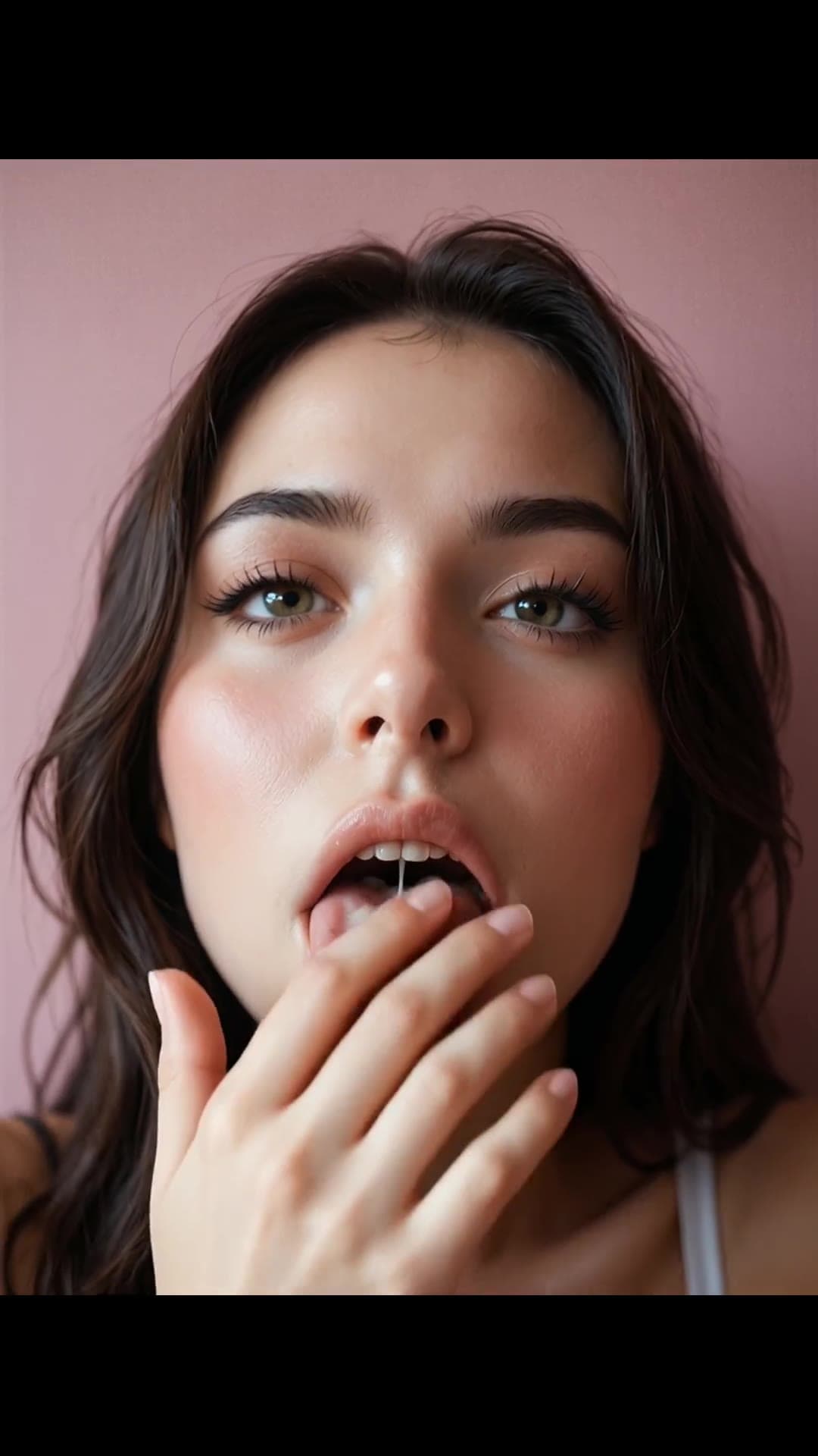 Close-up ahegao face with saliva string