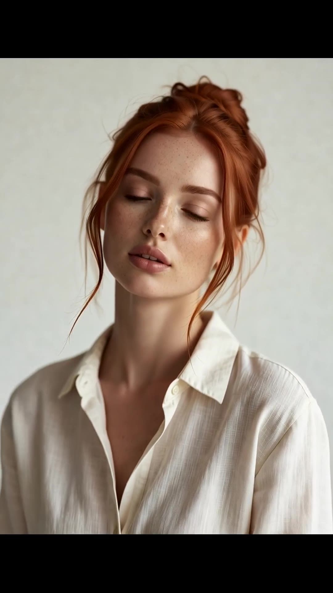 Redhead in open shirt close-up studio shot
