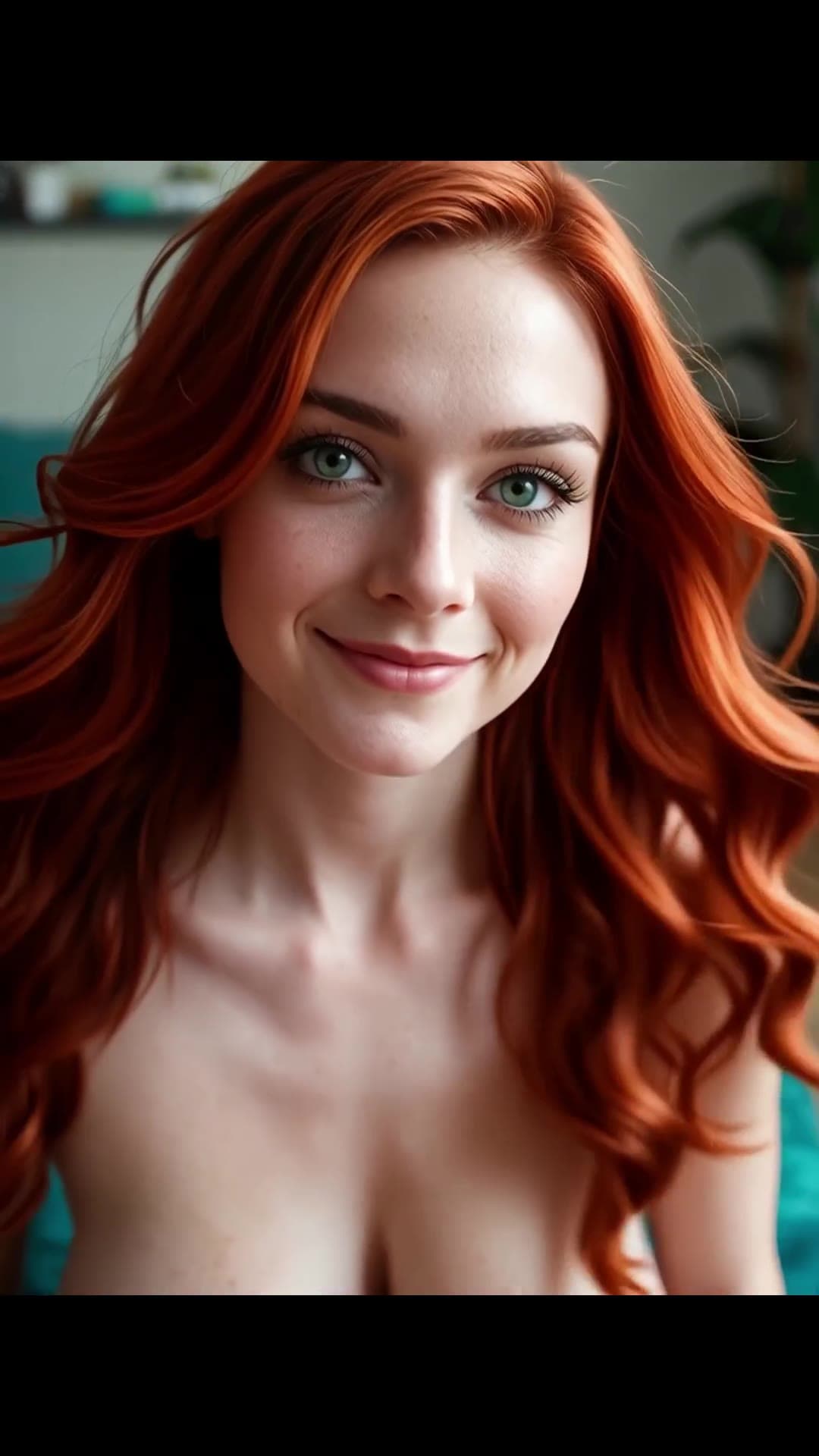 Topless redhead selfie natural tits close up