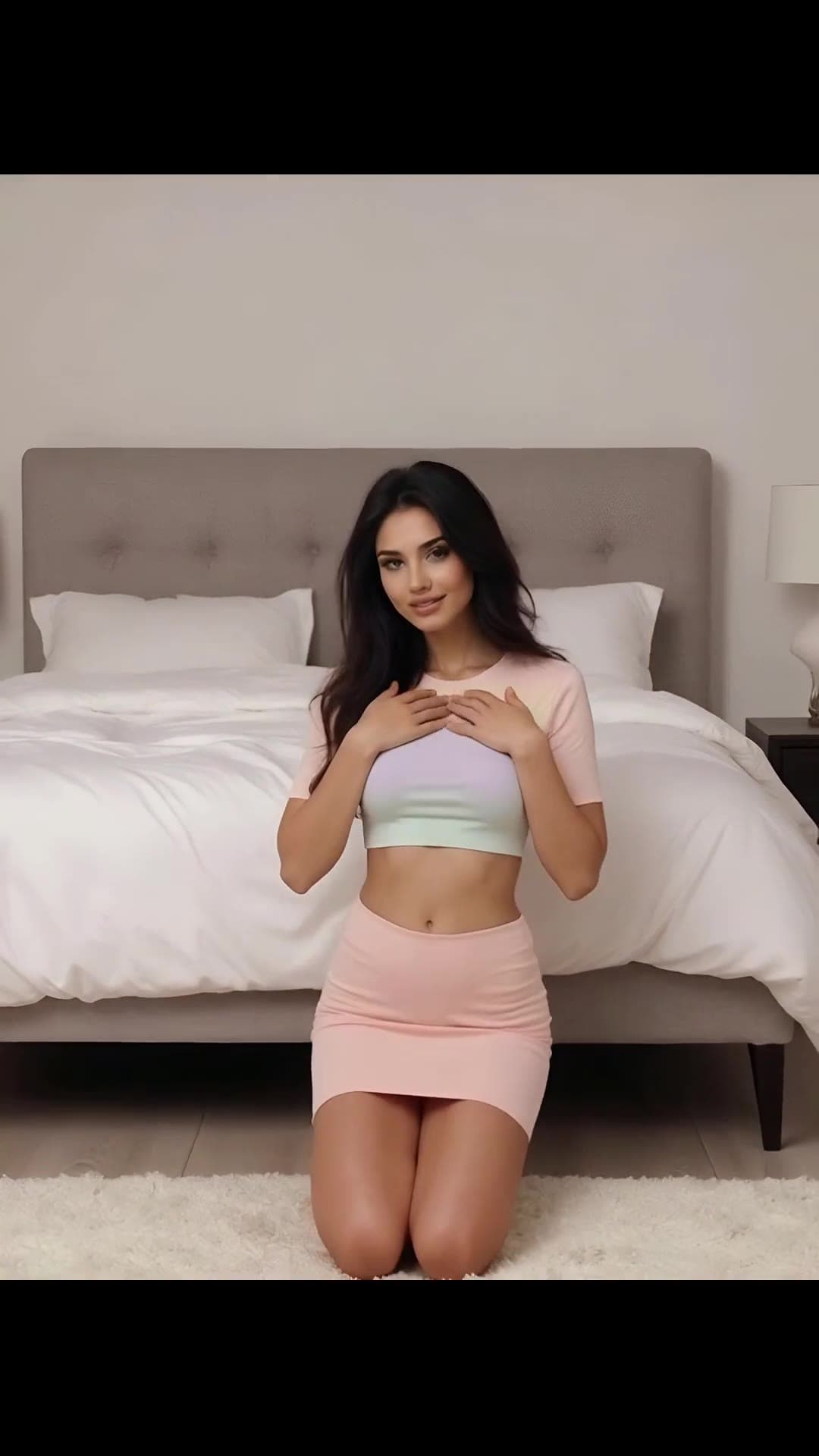 Curvy Latina big tits in pink crop top bedroom