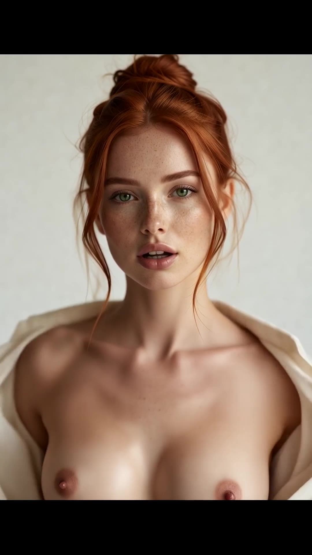 Redhead topless close-up big natural tits exposed