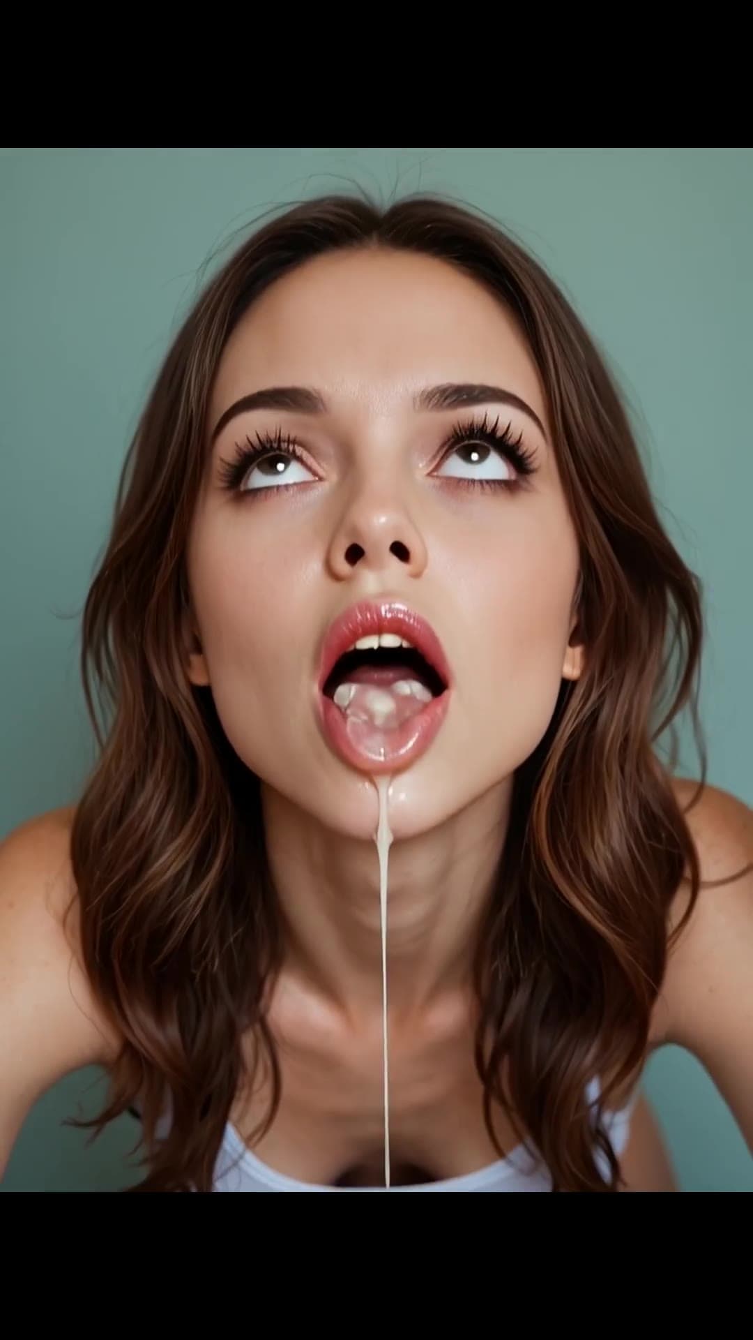 Curvy Asian big tits cum on tongue close-up POV
