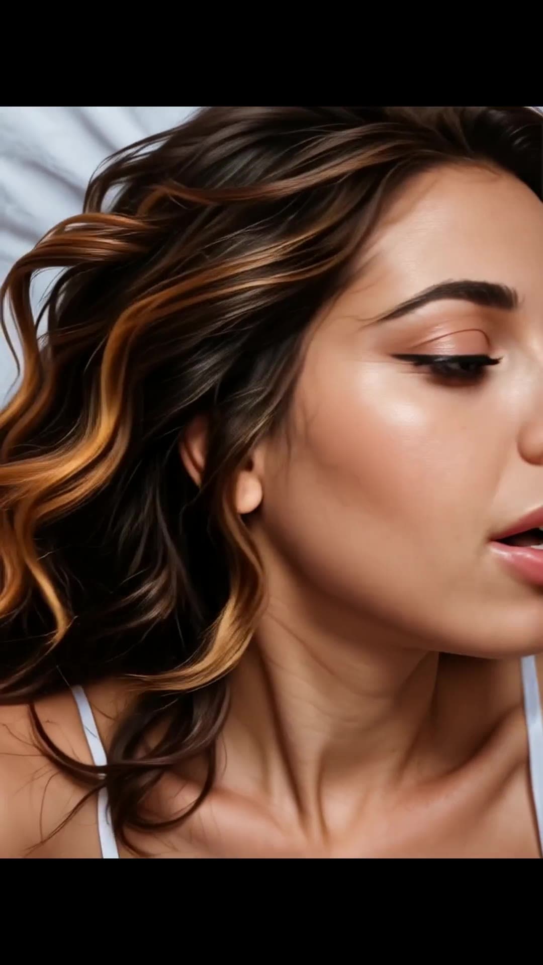 Curvy latina big natural tits side profile close up