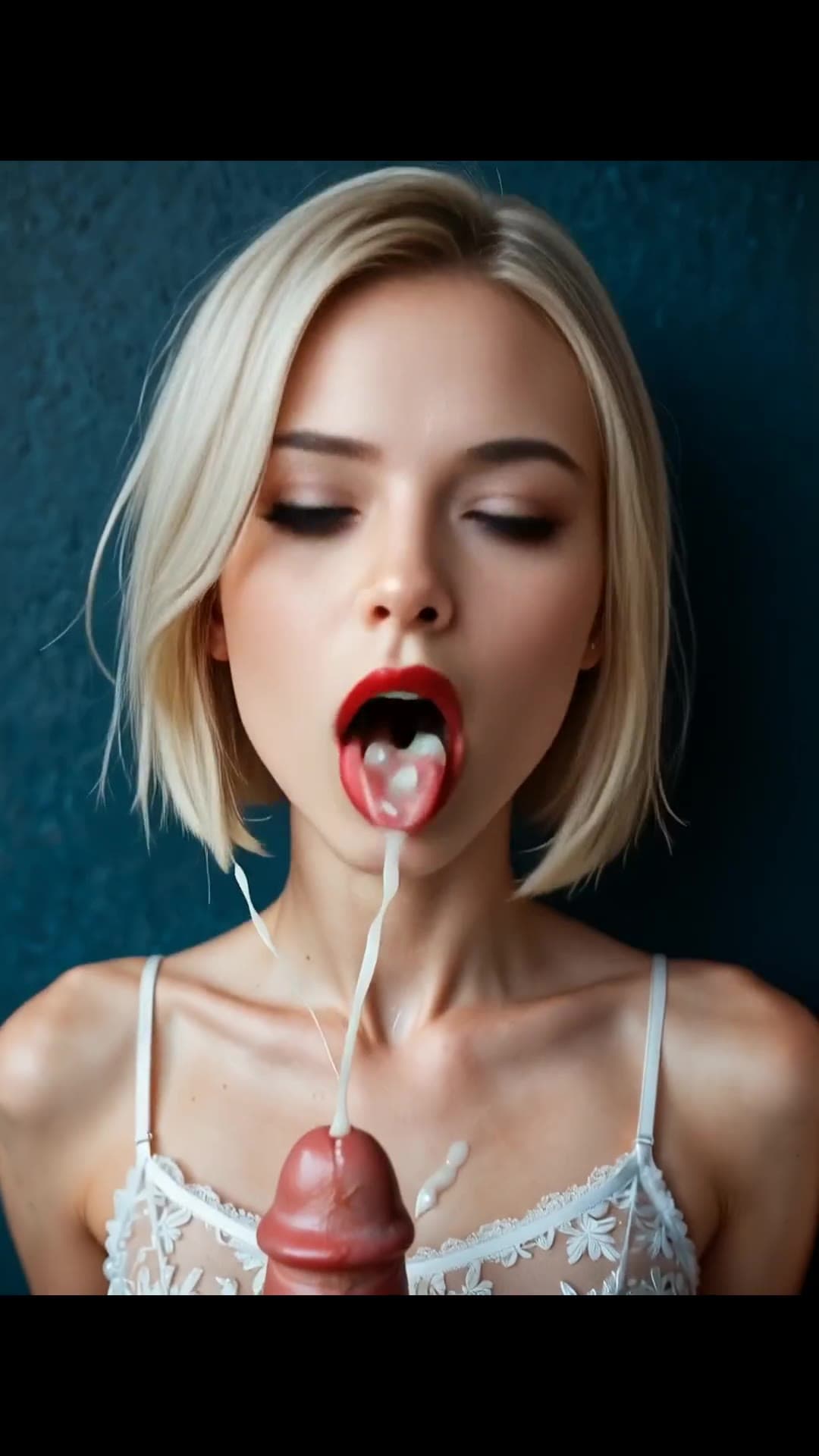 POV close-up facial with tongue out and dripping cum