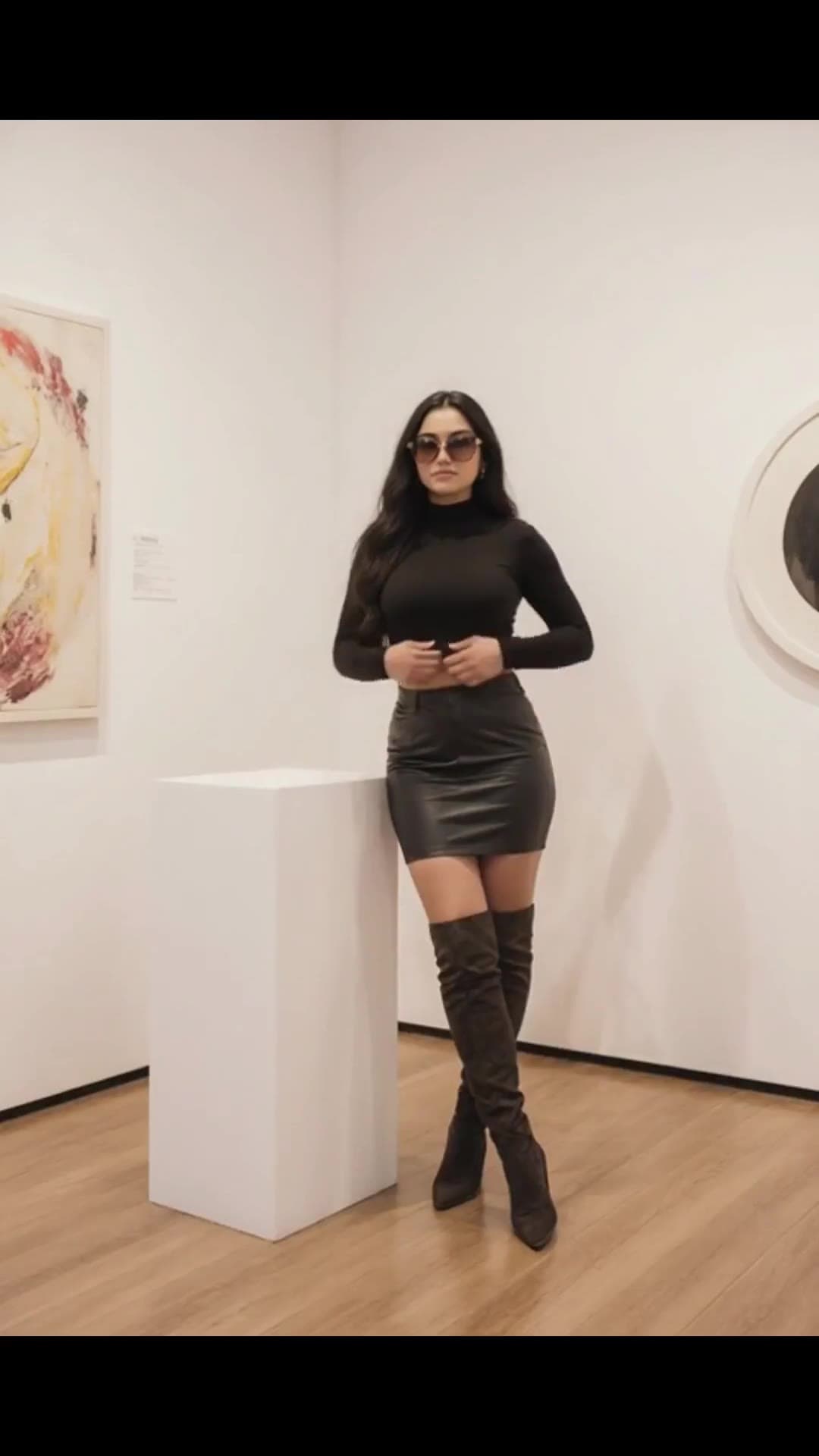 Art gallery skirt tease with thick thighs