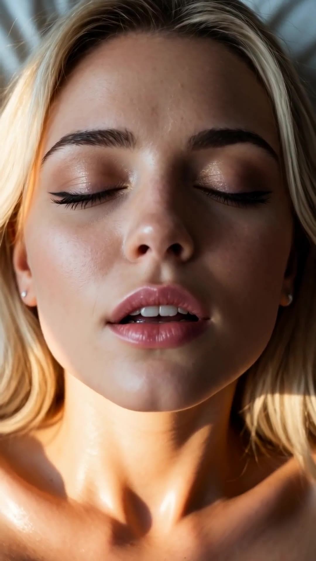 Curvy blonde topless close up in sunlight