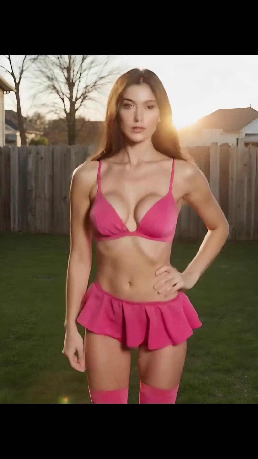 Golden Hour Pink Micro Skirt & Bikini Backyard Pose