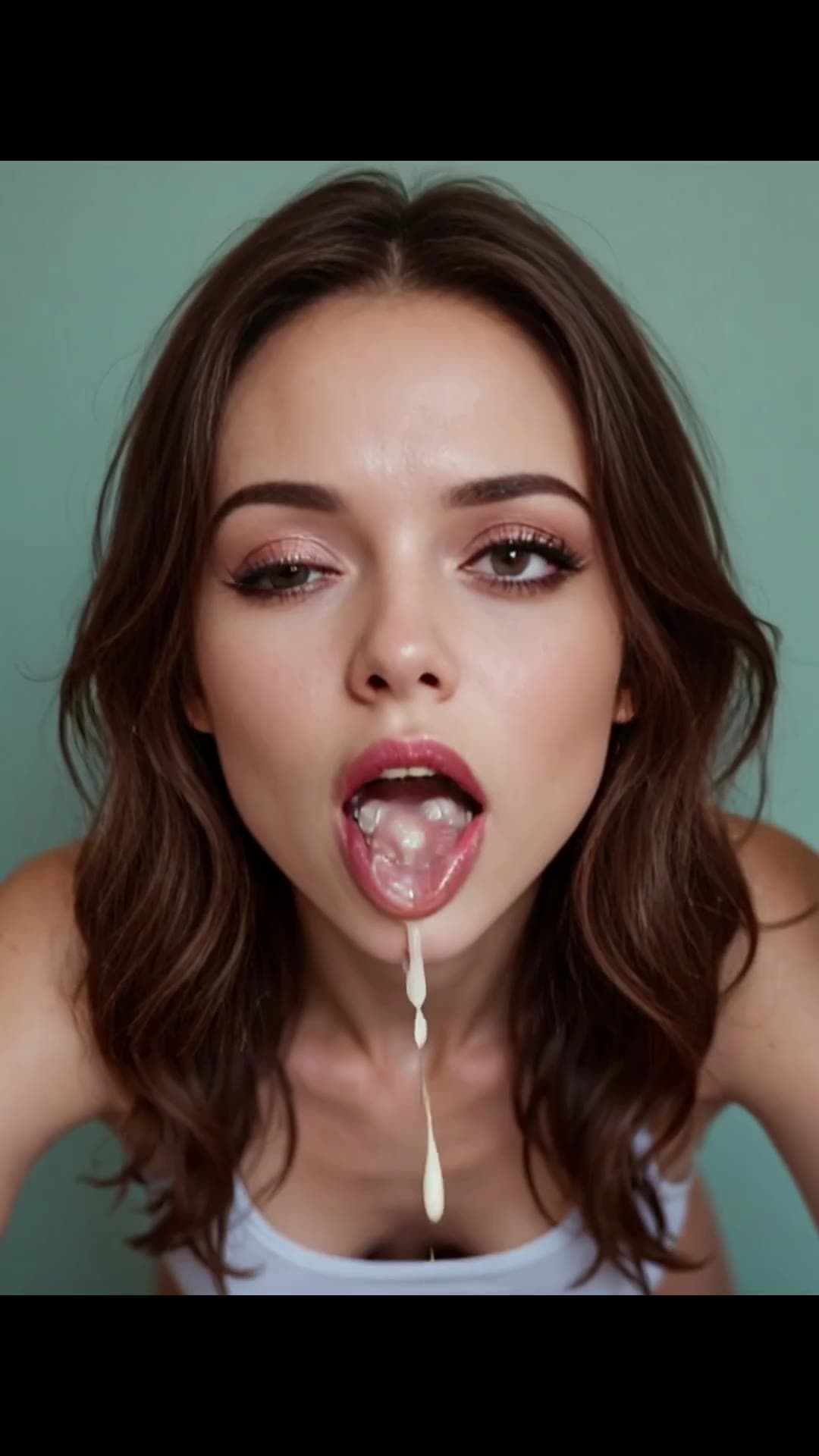 Close-up POV facial with tongue out and cum