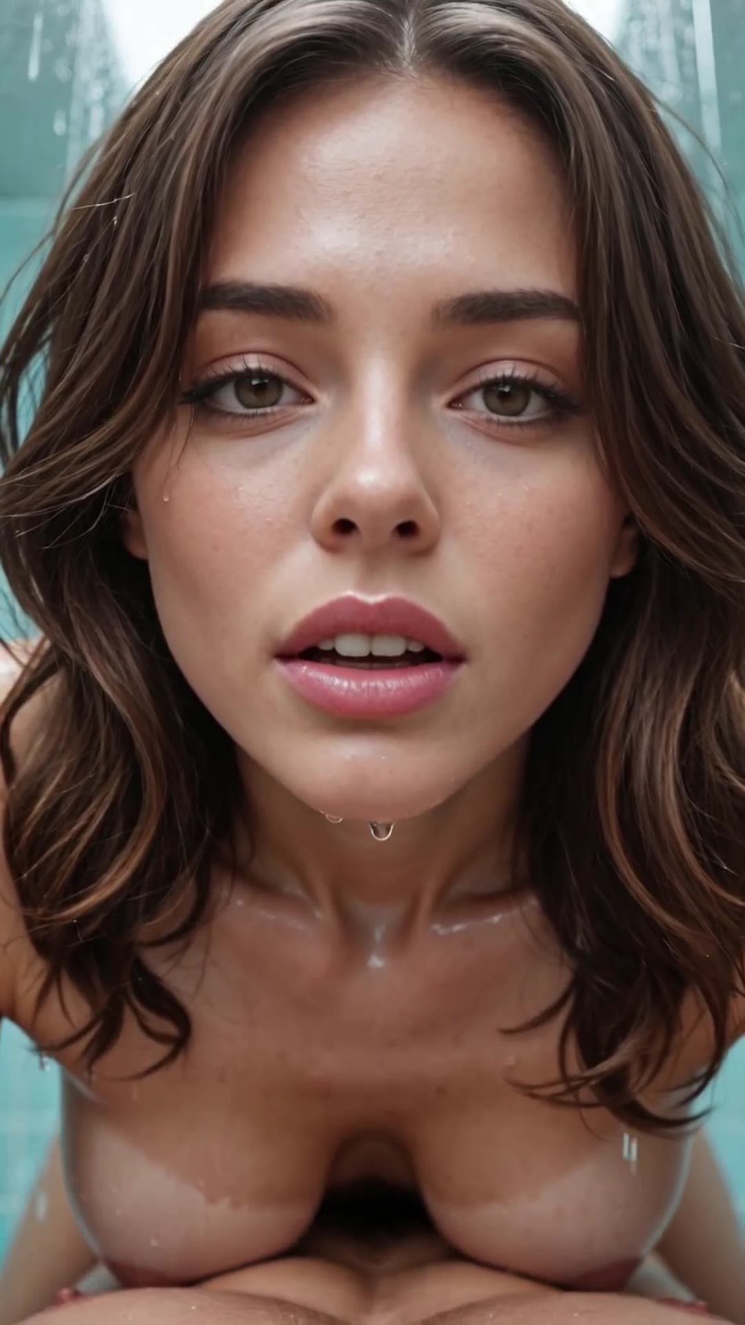 POV titfuck close up in wet shower