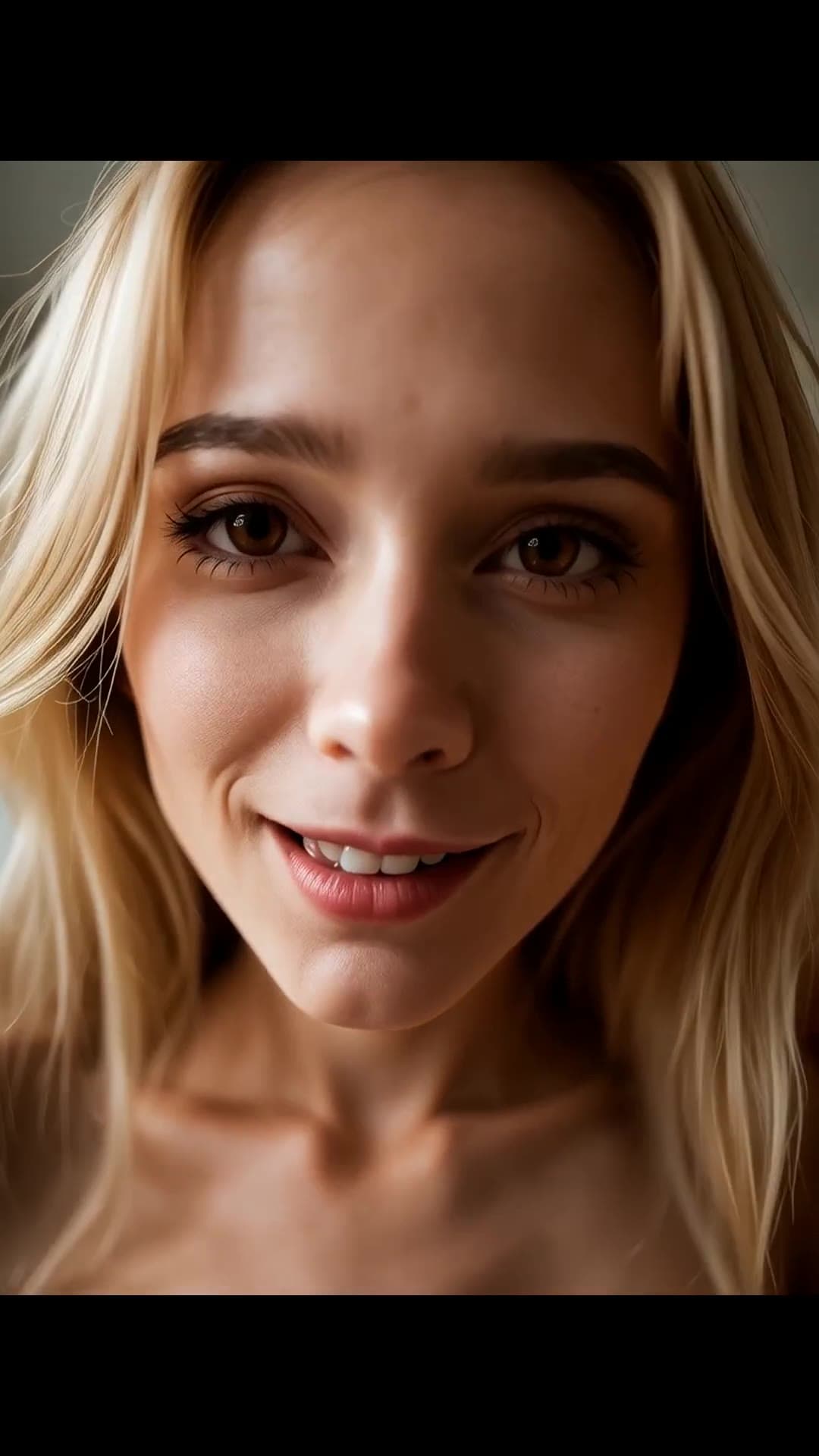 Blonde topless close up smile