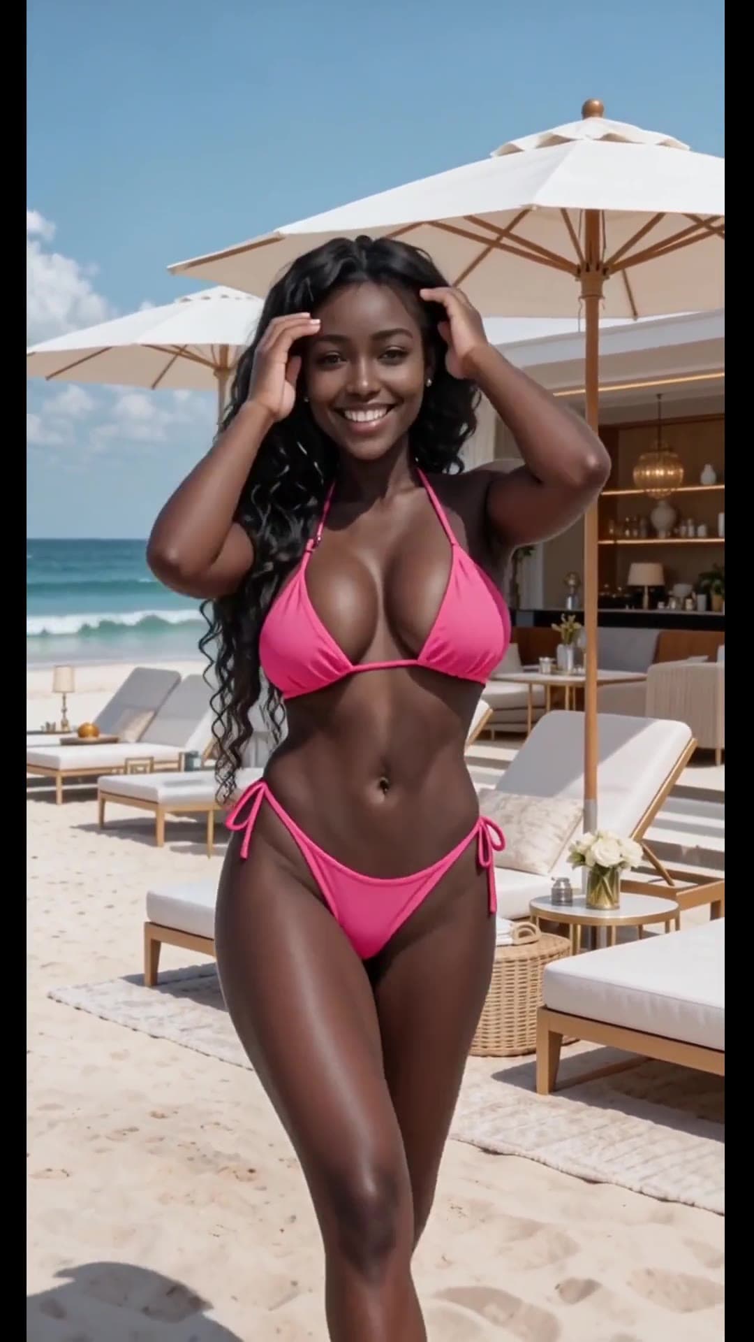 Big natural tits and thick thighs in pink bikini
