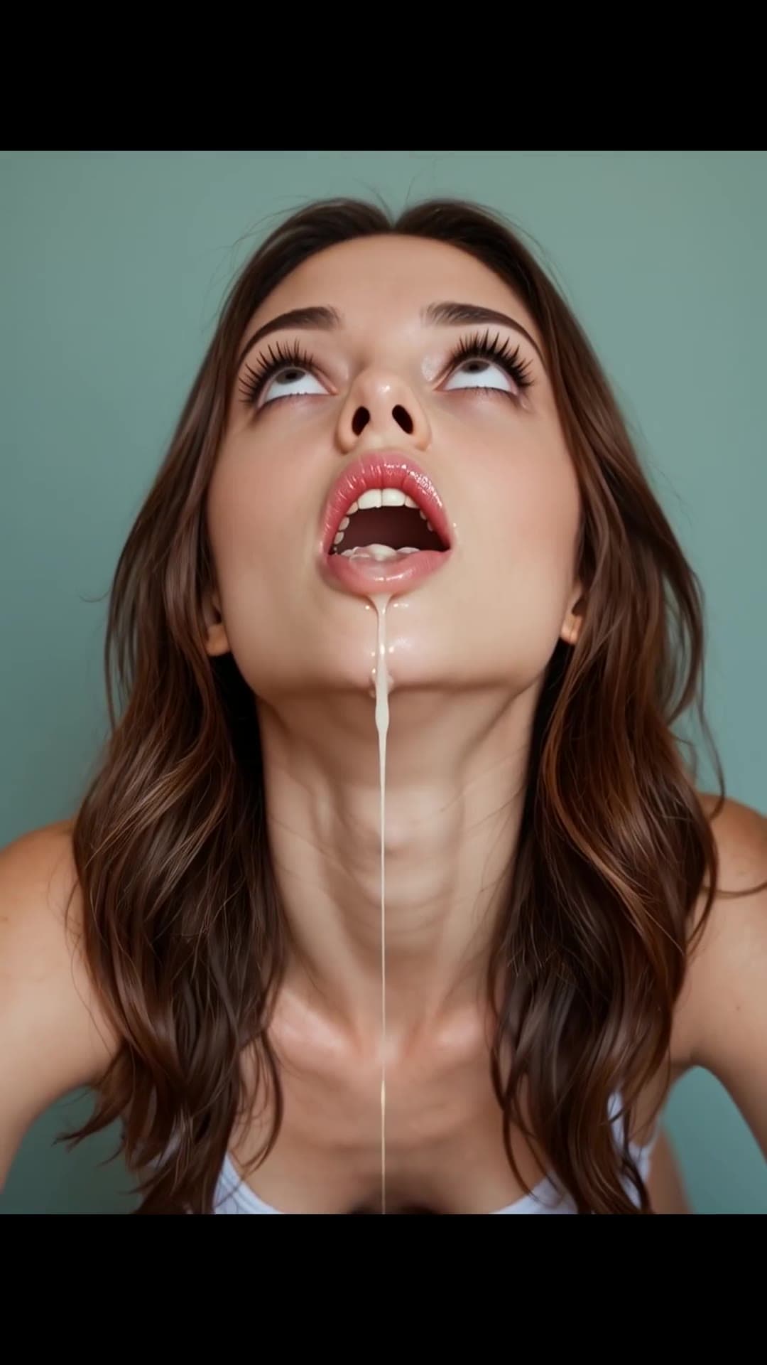 Bathroom mirror cum on face close-up