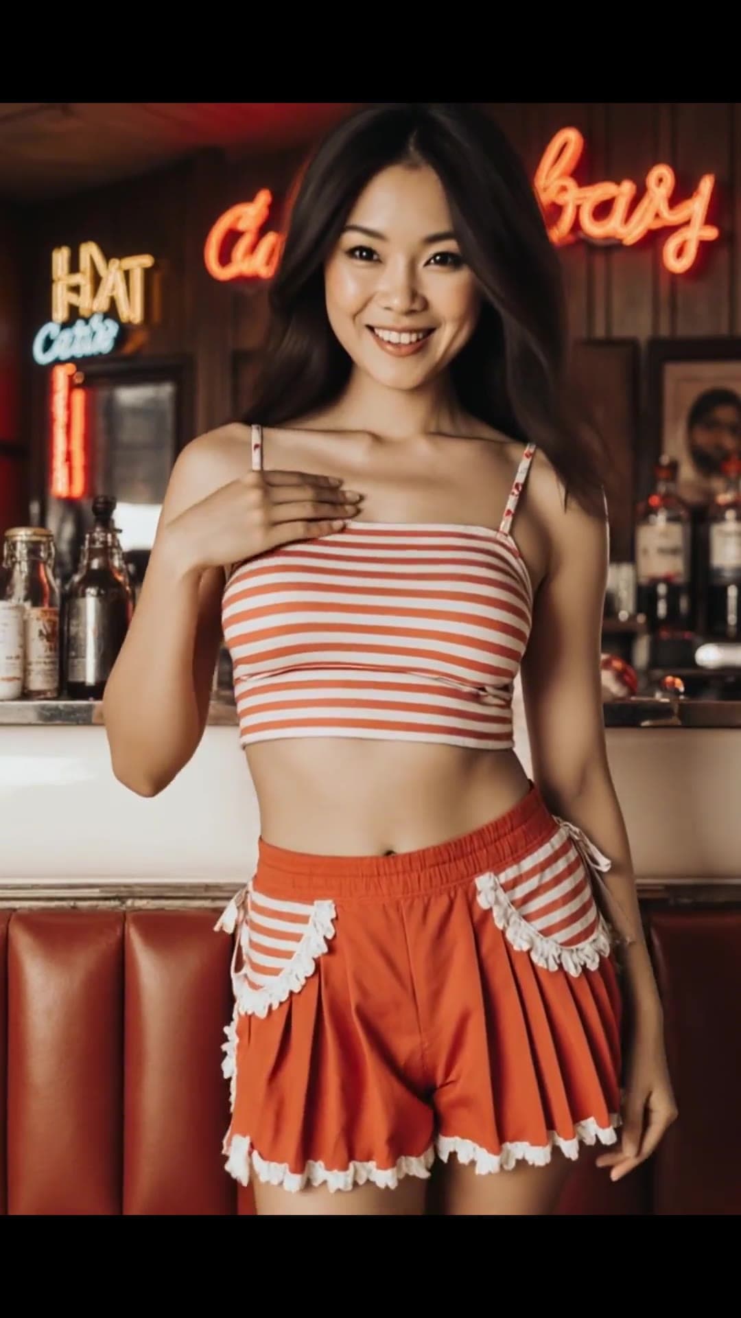 Retro diner crop top underboob tease