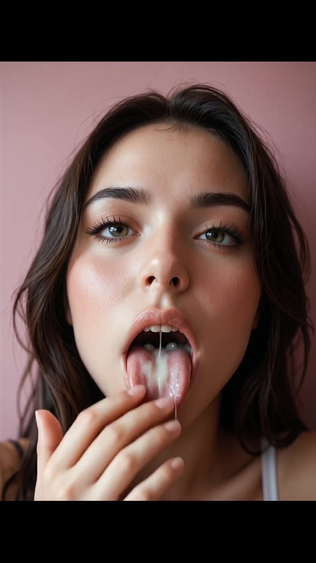 Curvy asian cum on tongue close-up