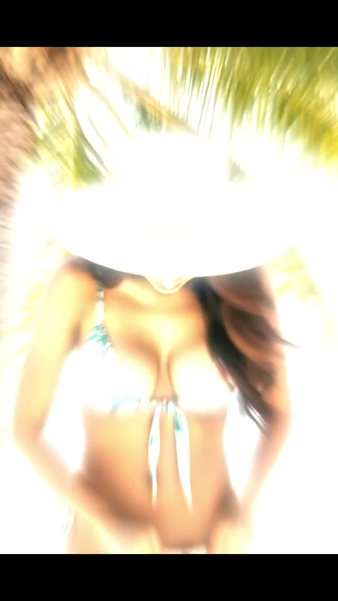 Curvy asian big natural tits in string bikini outdoors
