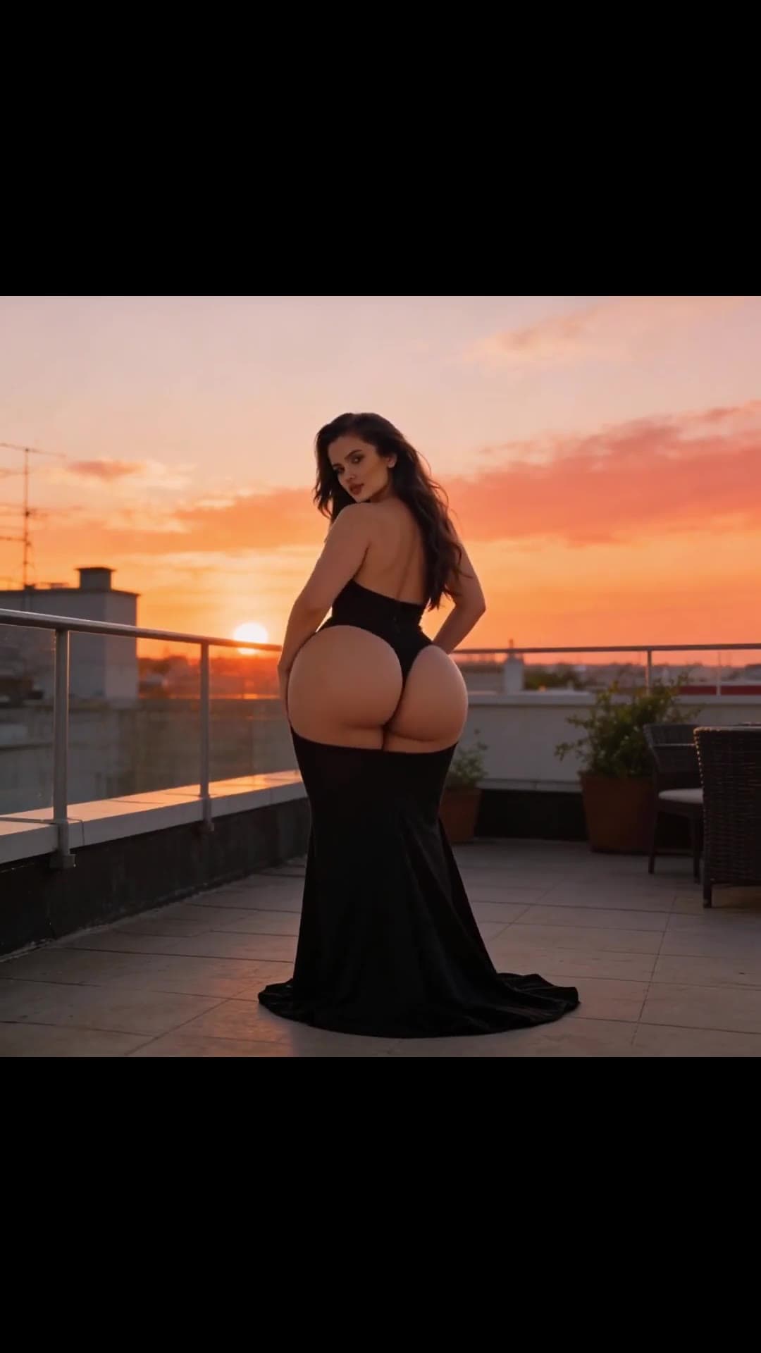 Rooftop sunset dress pulled down bare ass