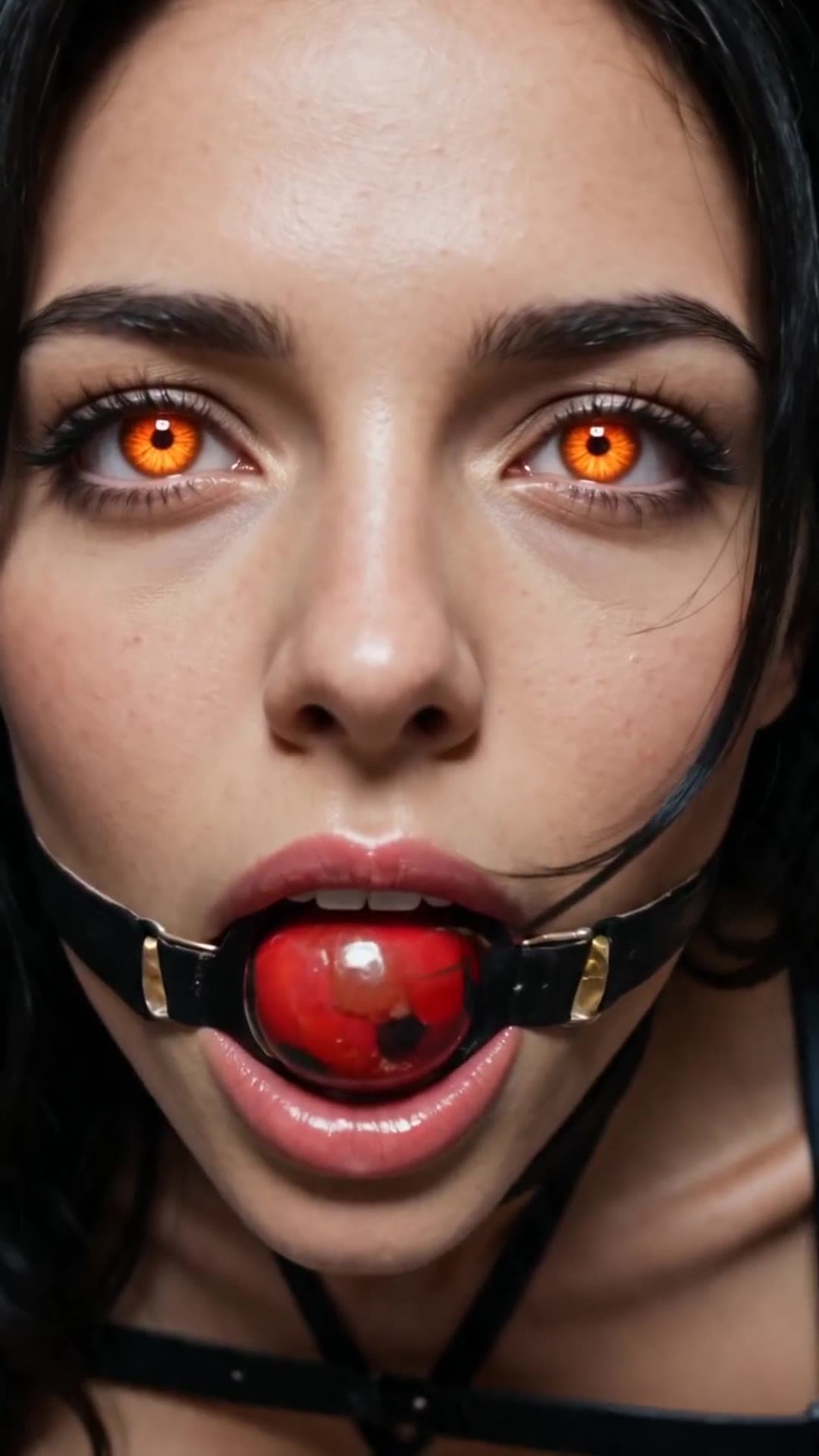 Bright lit close-up with leather O-ring gag