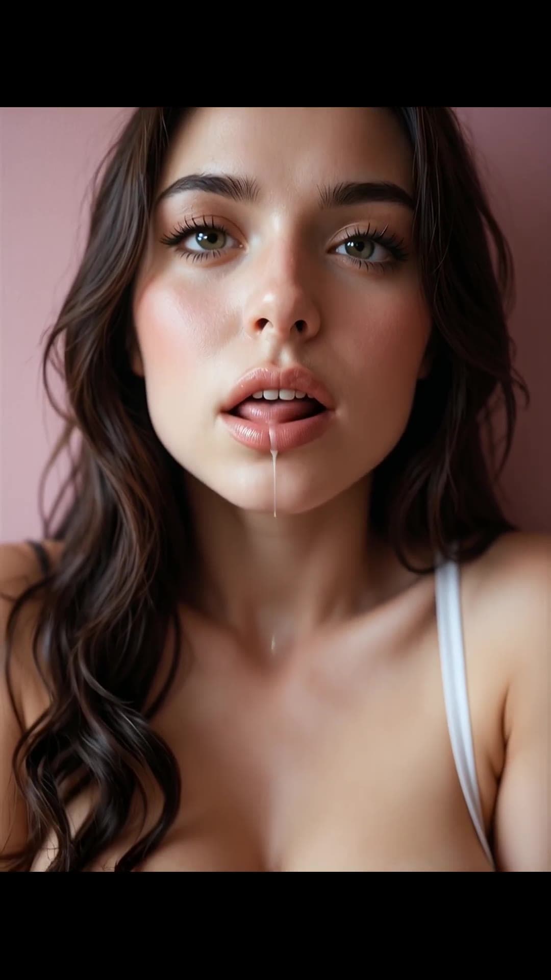 Curvy brunette big natural tits covered in cum