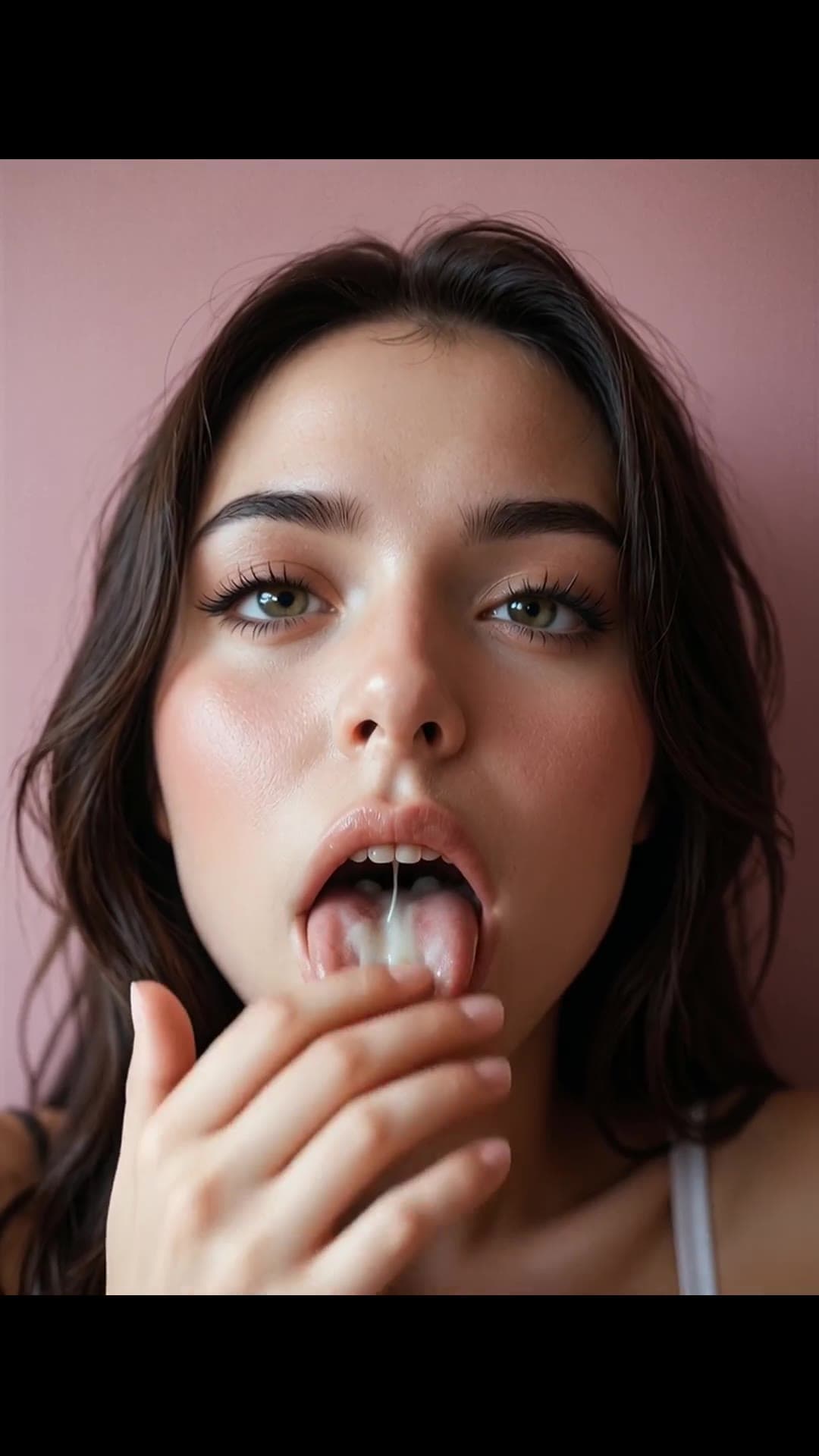 POV close-up facial cum on tongue and lips