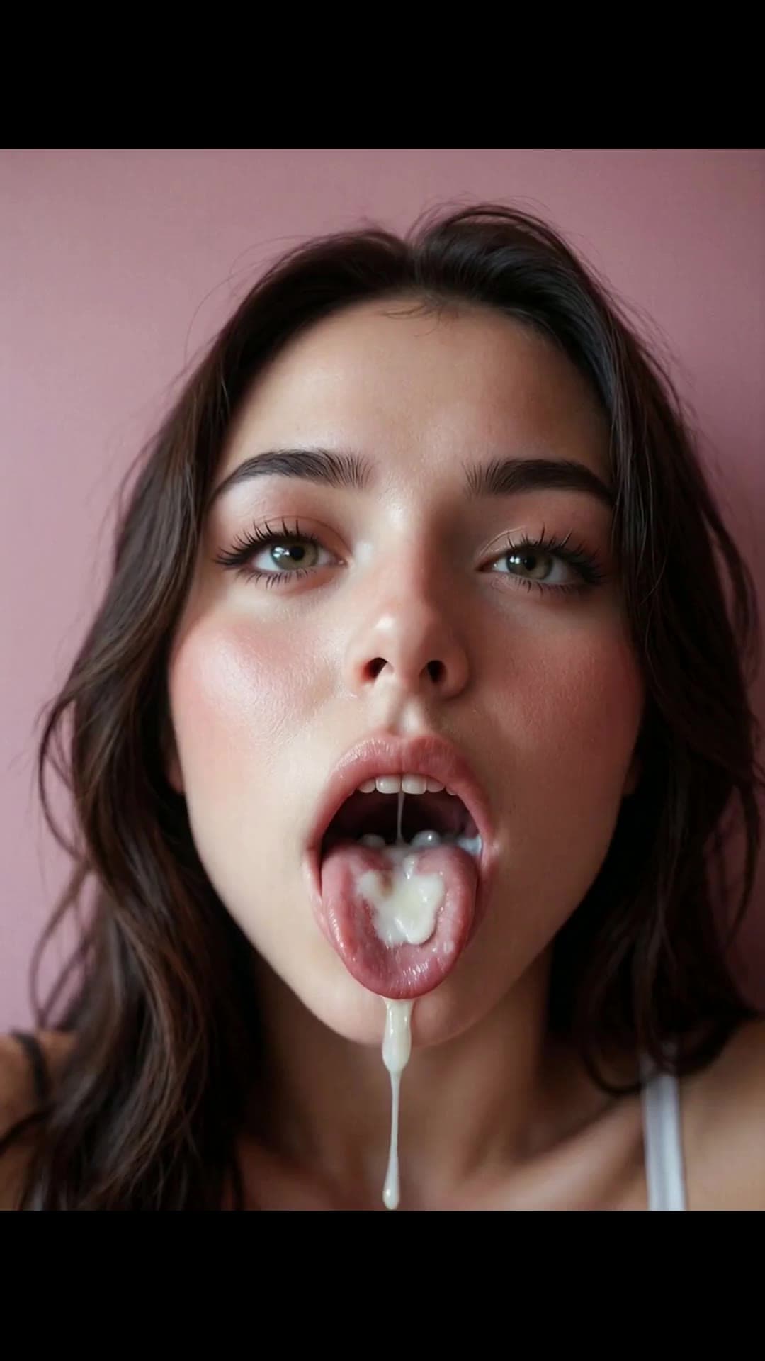 Close-up POV facial with tongue out cumshot