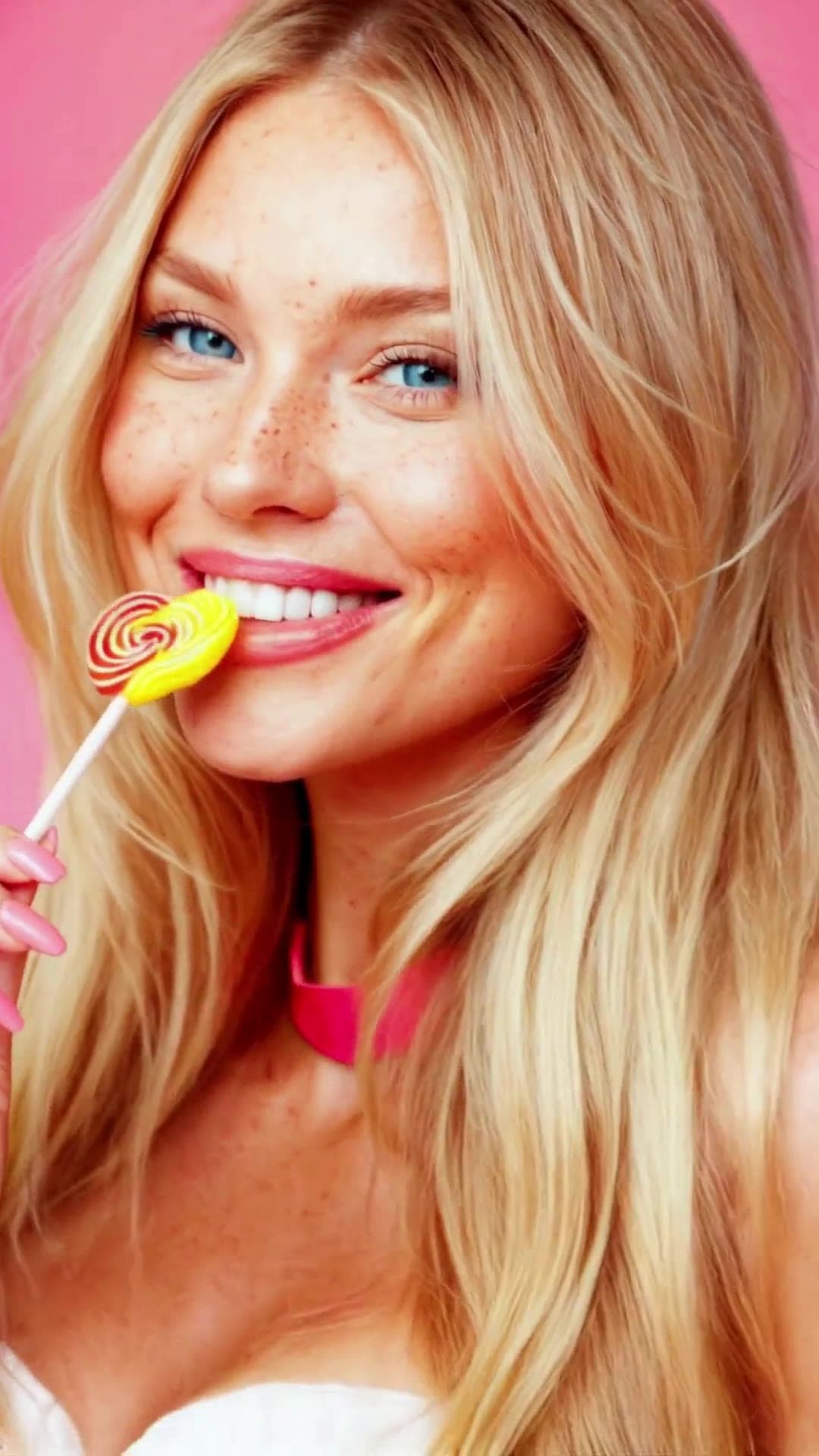 Young adult Asian with lollipop close-up