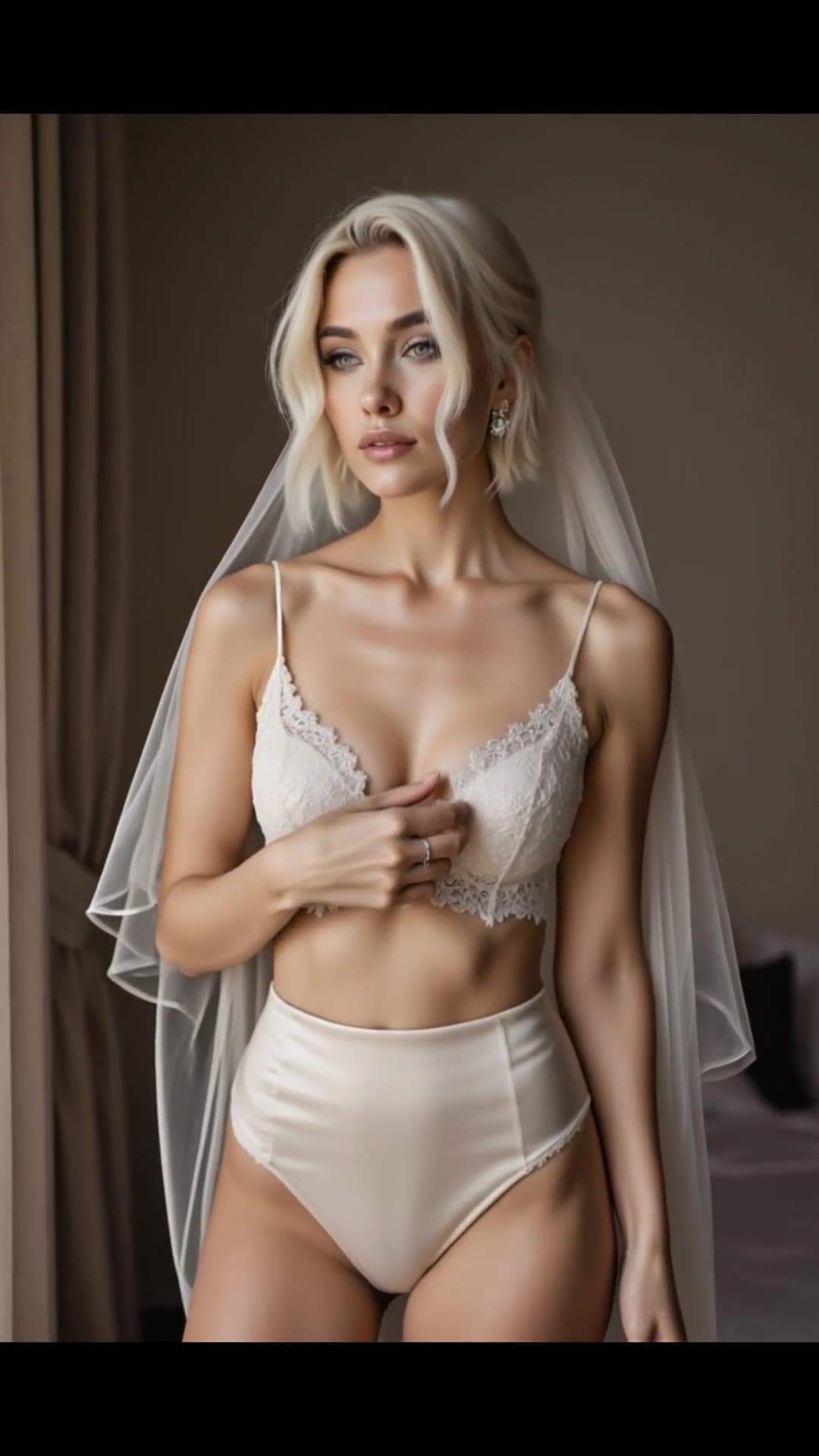 Curvy Asian with big natural tits in sheer white veil