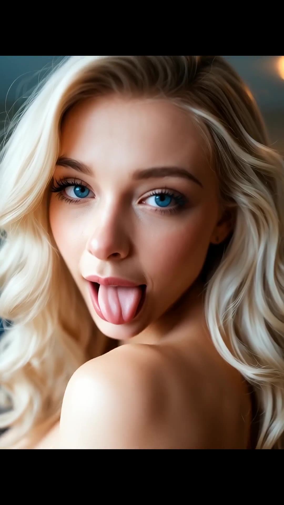 Close-up ahegao blonde tongue out POV