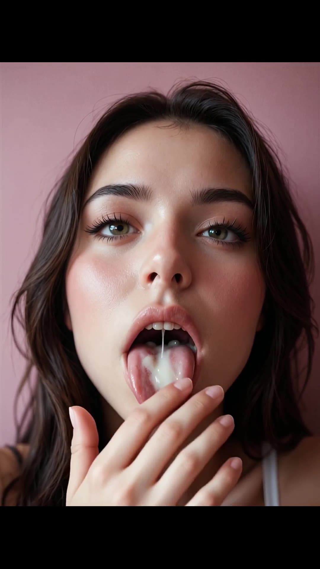 Platinum blonde blue eyes cum on tongue POV