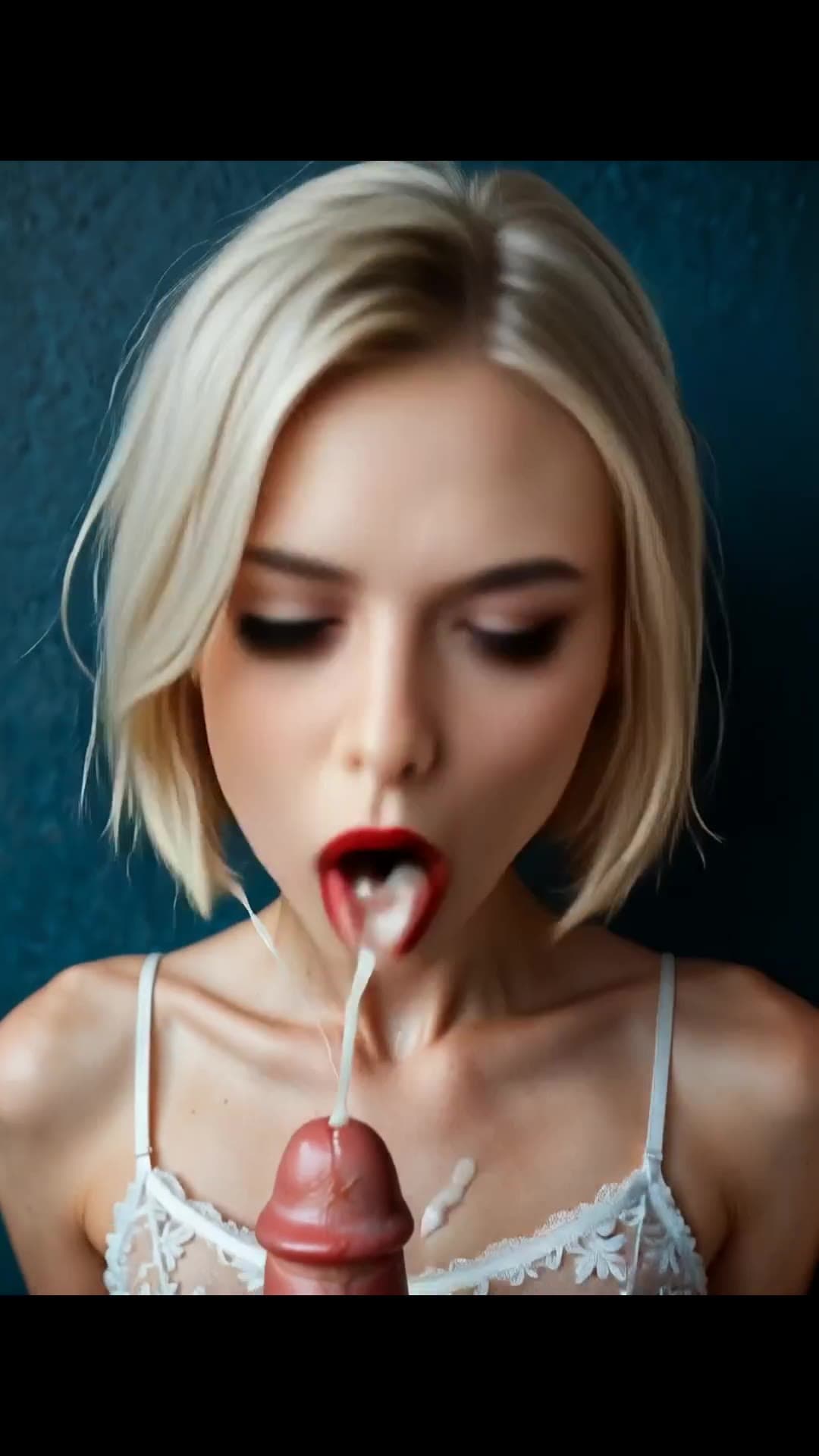 POV facial on short haired blonde in sheer lace