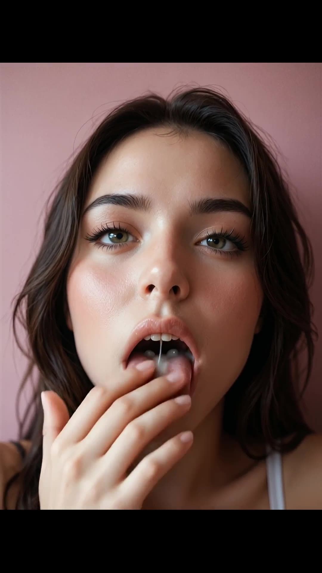 Sloppy tongue out close-up with dripping saliva