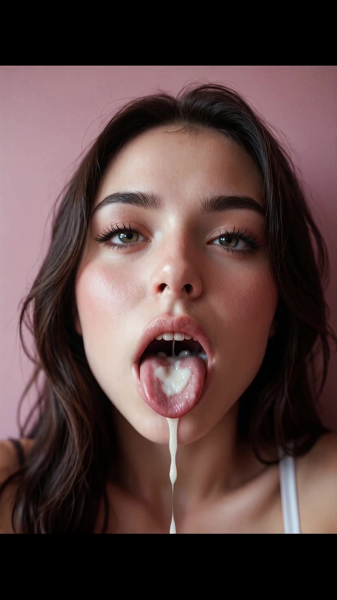Athletic blonde cum on tongue close-up facial