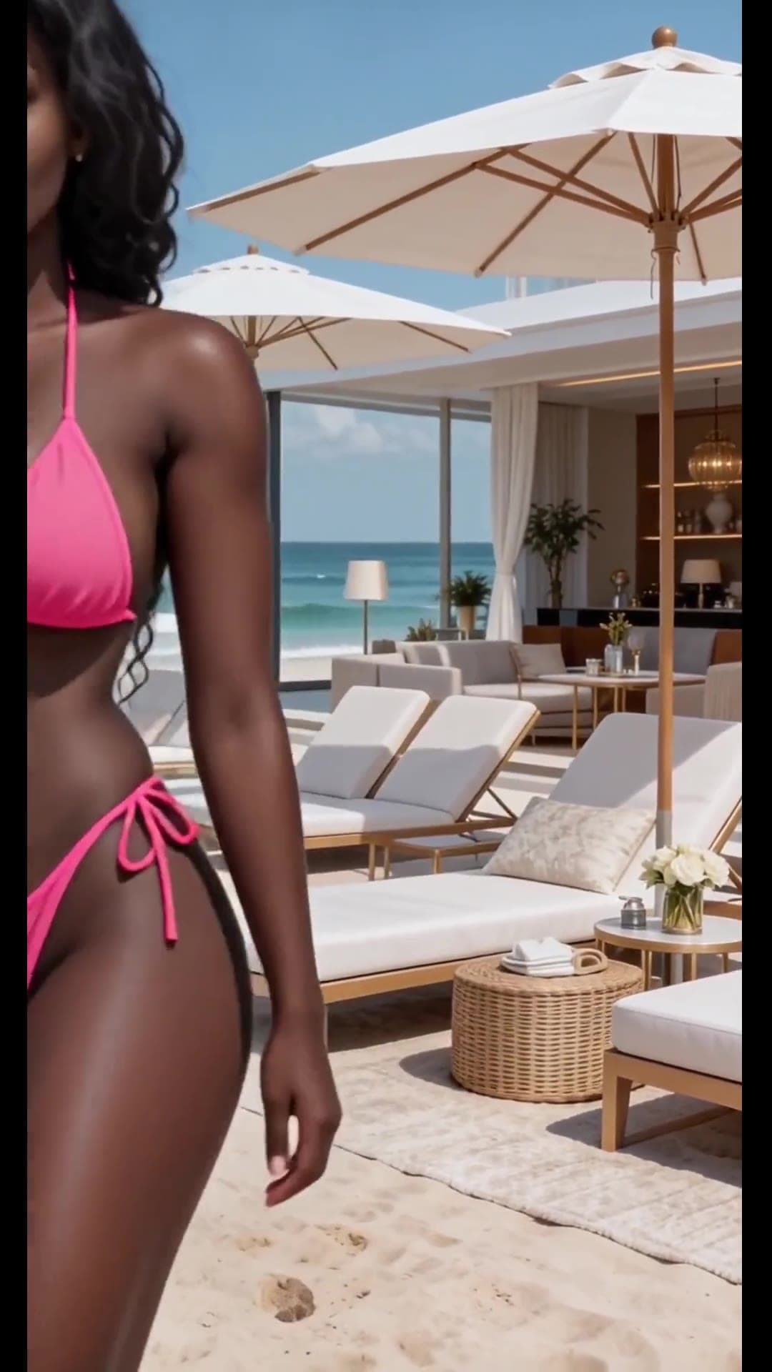 Slim bikini body on sunny beach resort