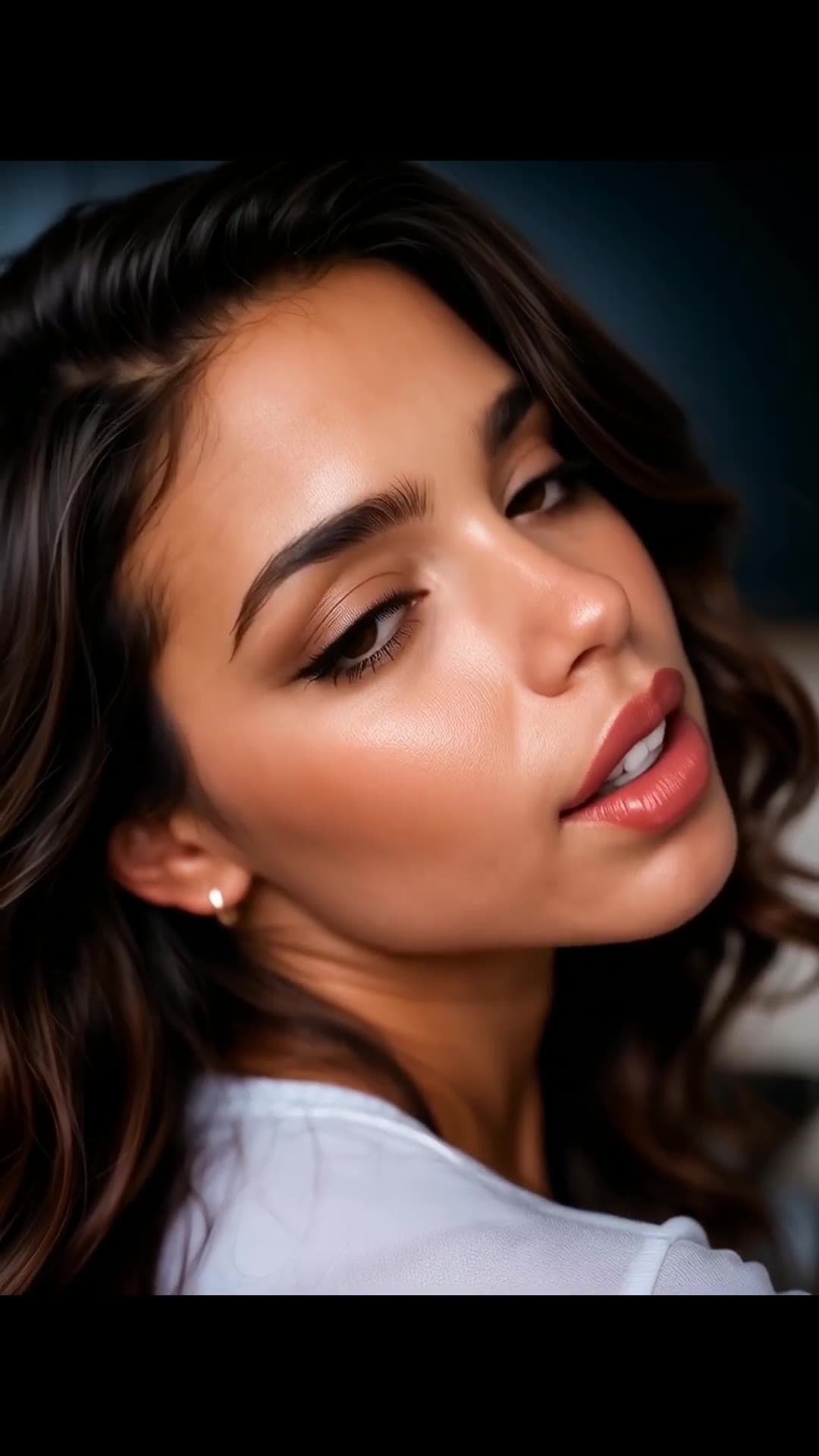 Sultry close-up with glossy nude lips
