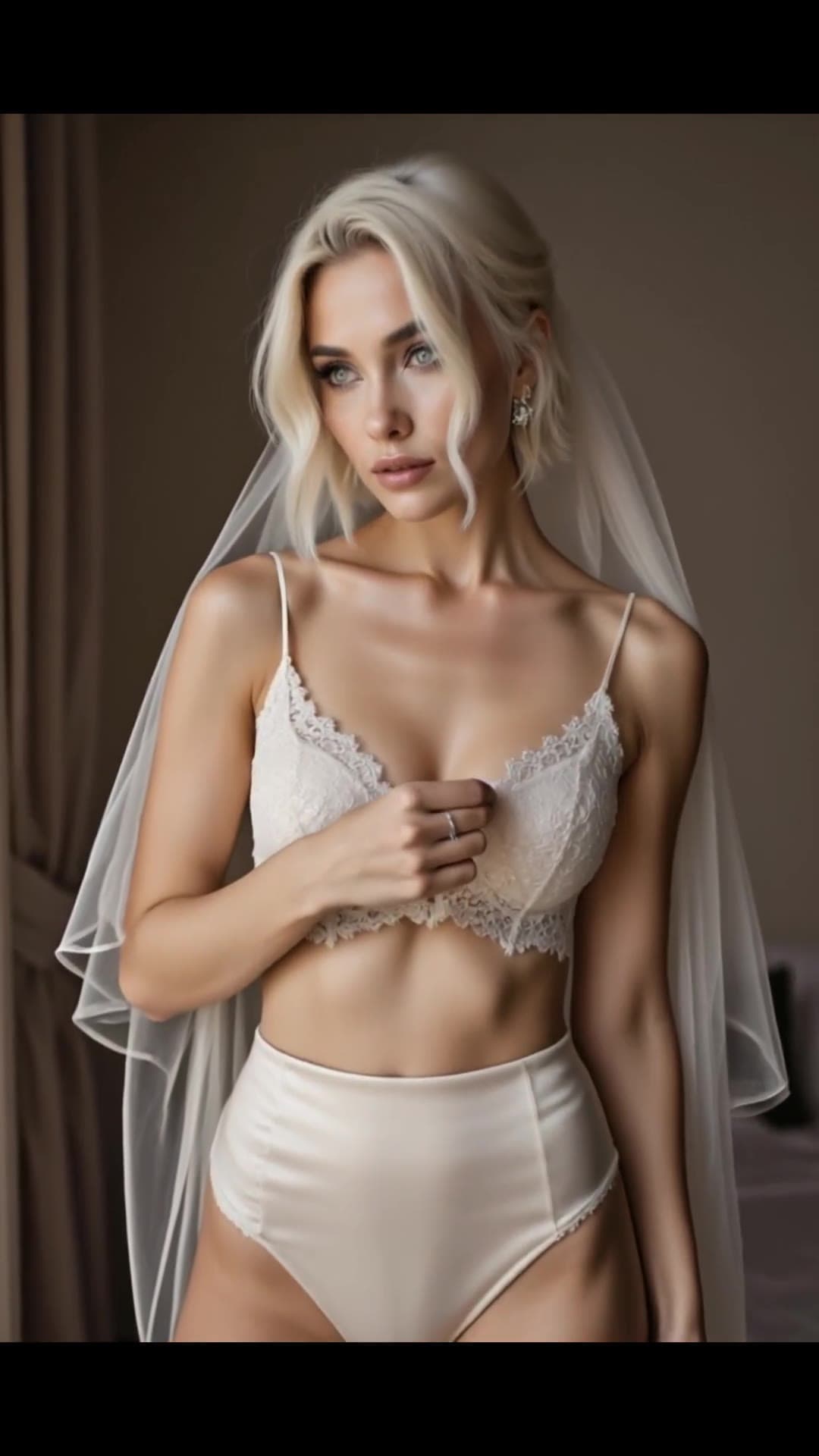 College age blonde in bridal veil