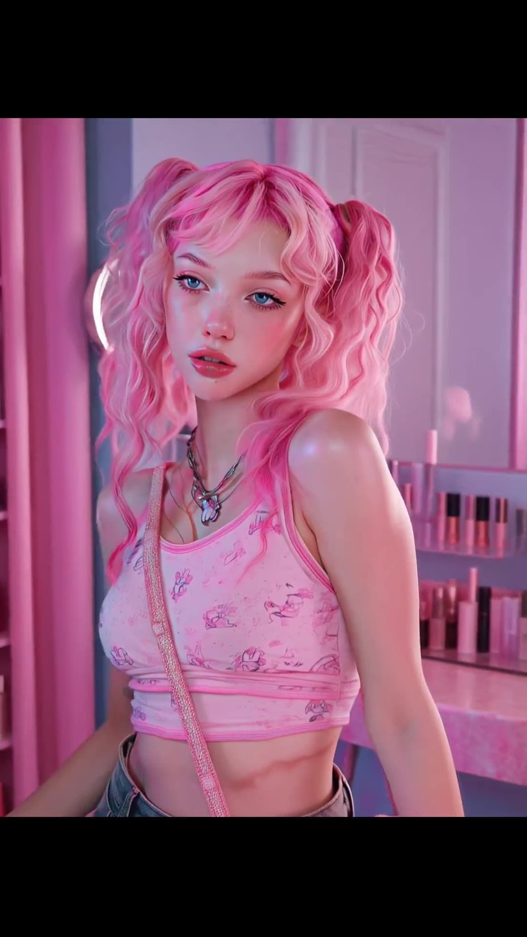 Pink pigtails close-up selfie