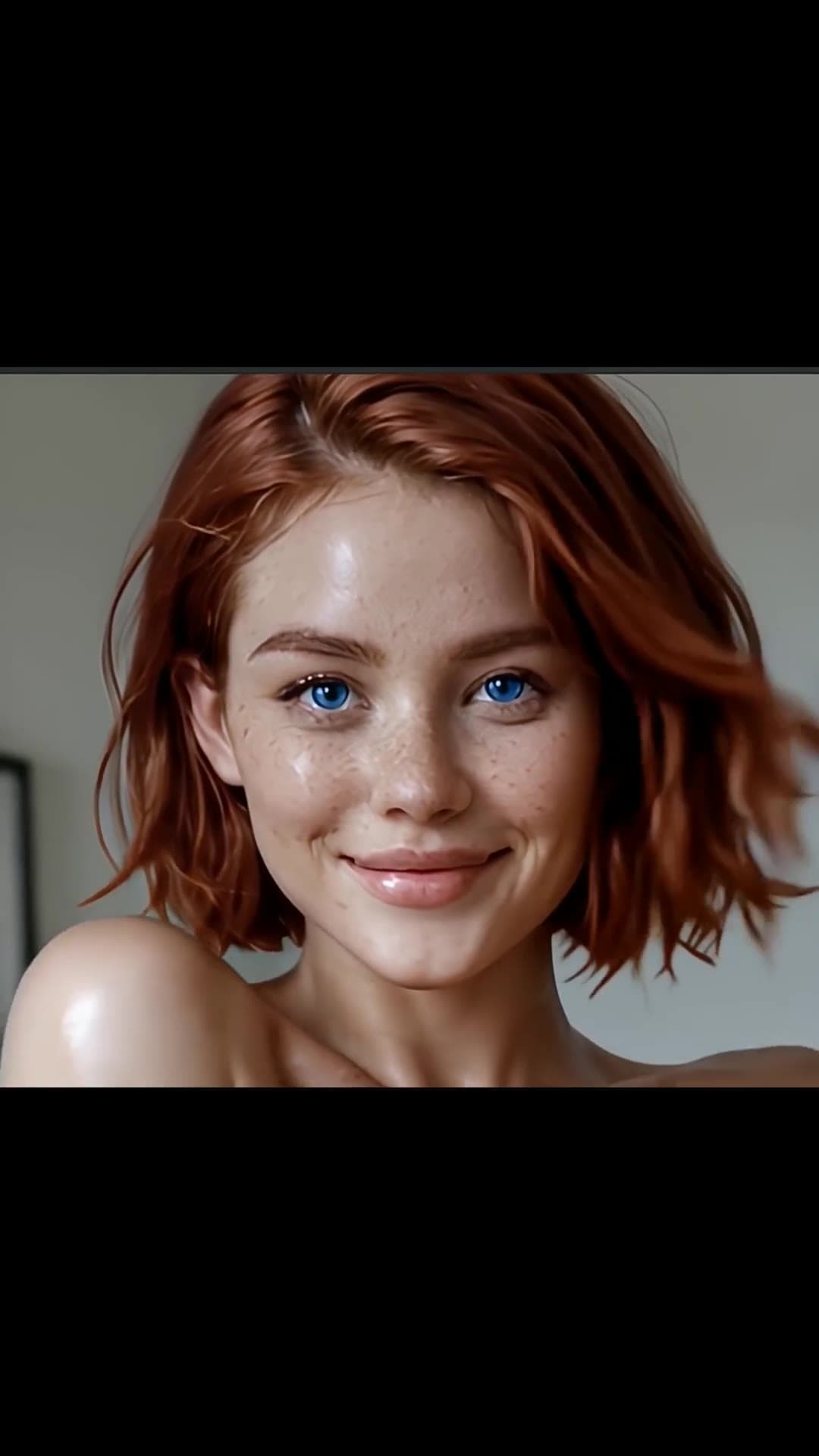 Red hair topless close-up smile