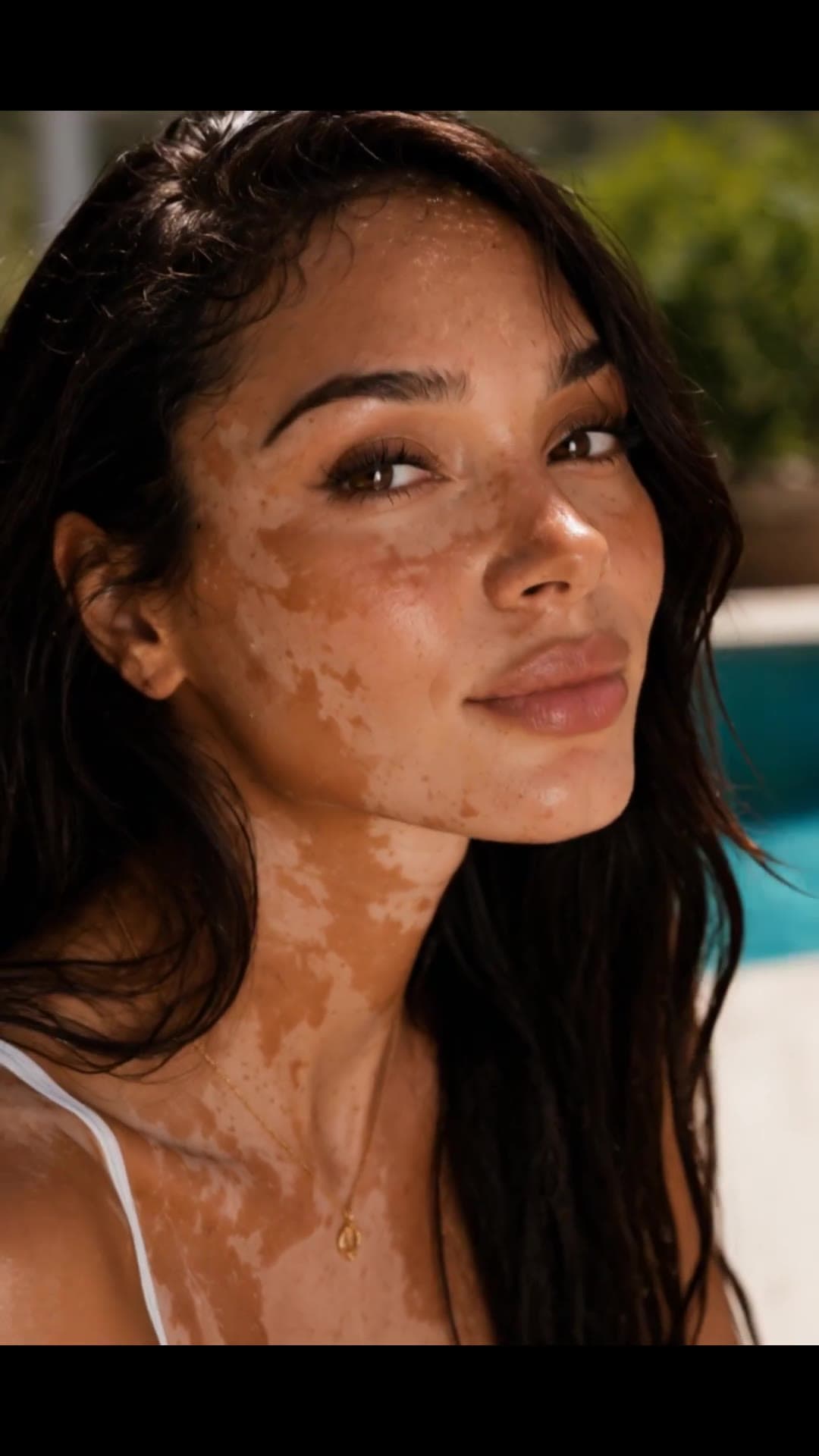 Poolside wet tank top close up