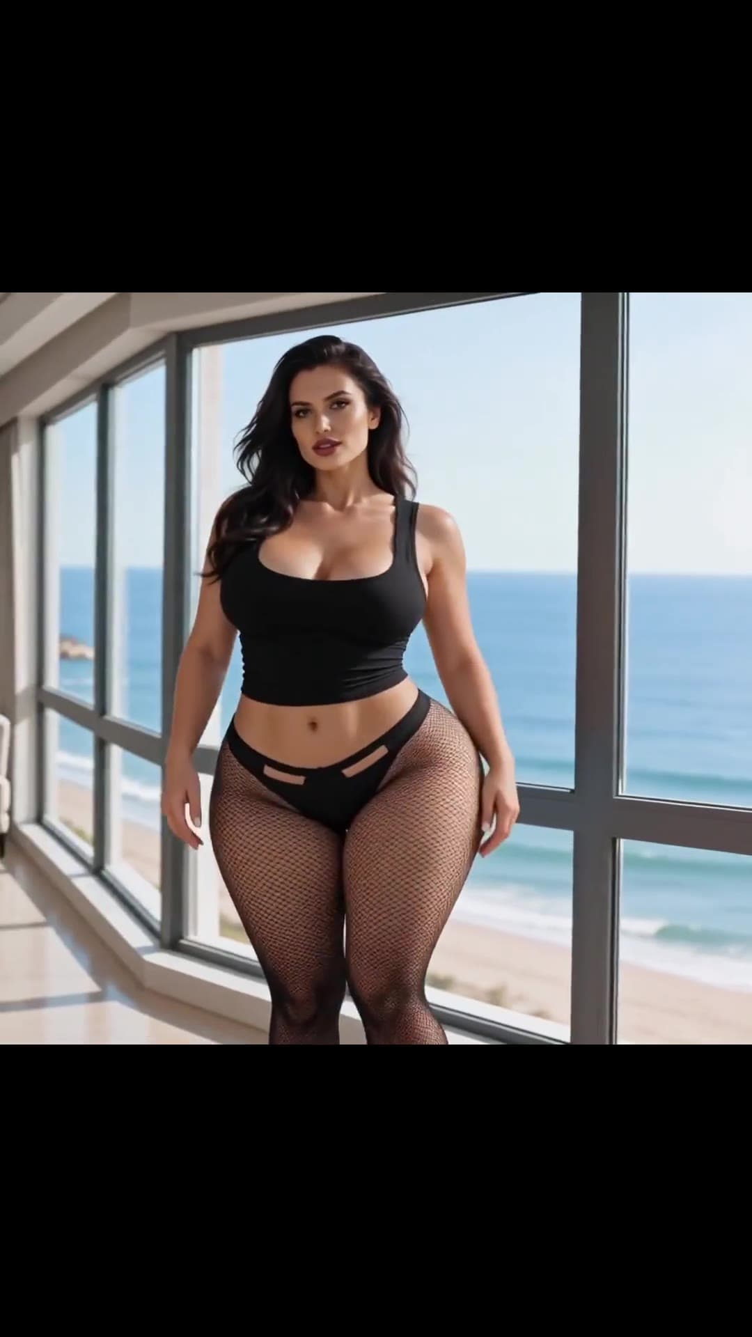 Curvy brunette thick thighs fishnets