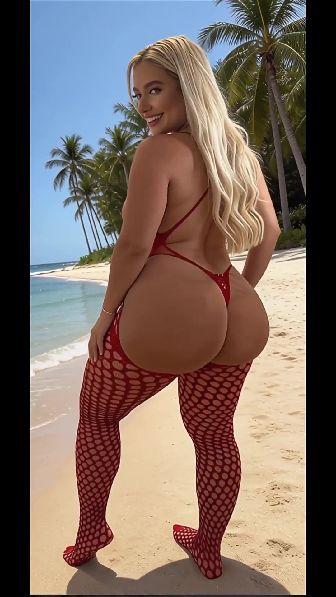 Young adult blonde beach arch