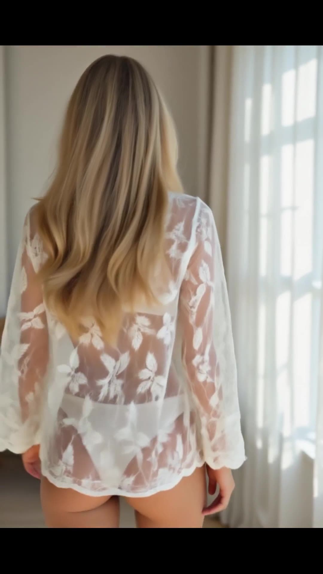 Blonde Latina sheer robe from behind