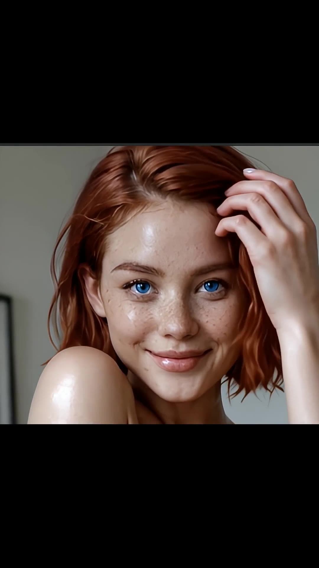 Redhead blue eyes close-up selfie