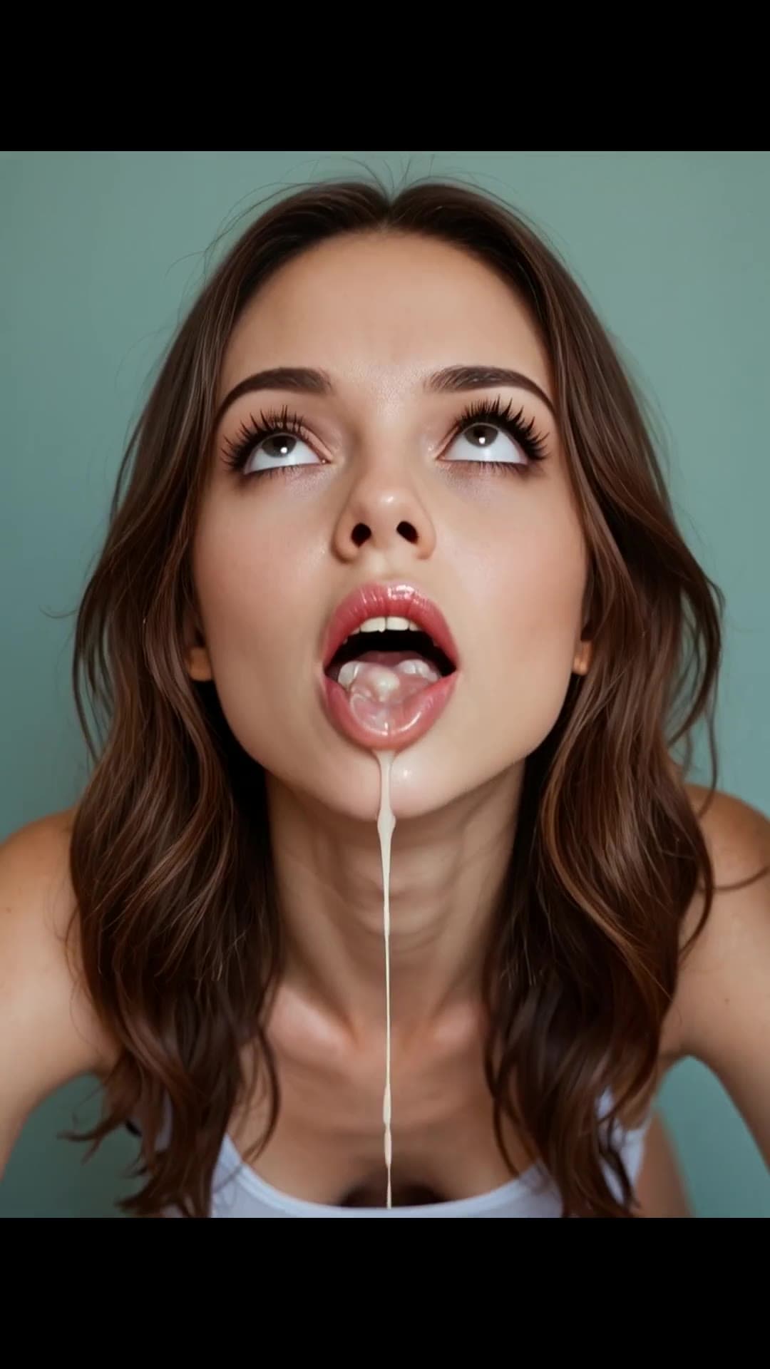 Latina cum on tongue close-up
