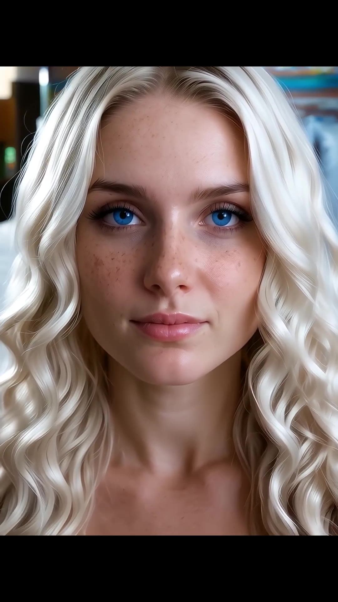 Topless close-up with platinum hair