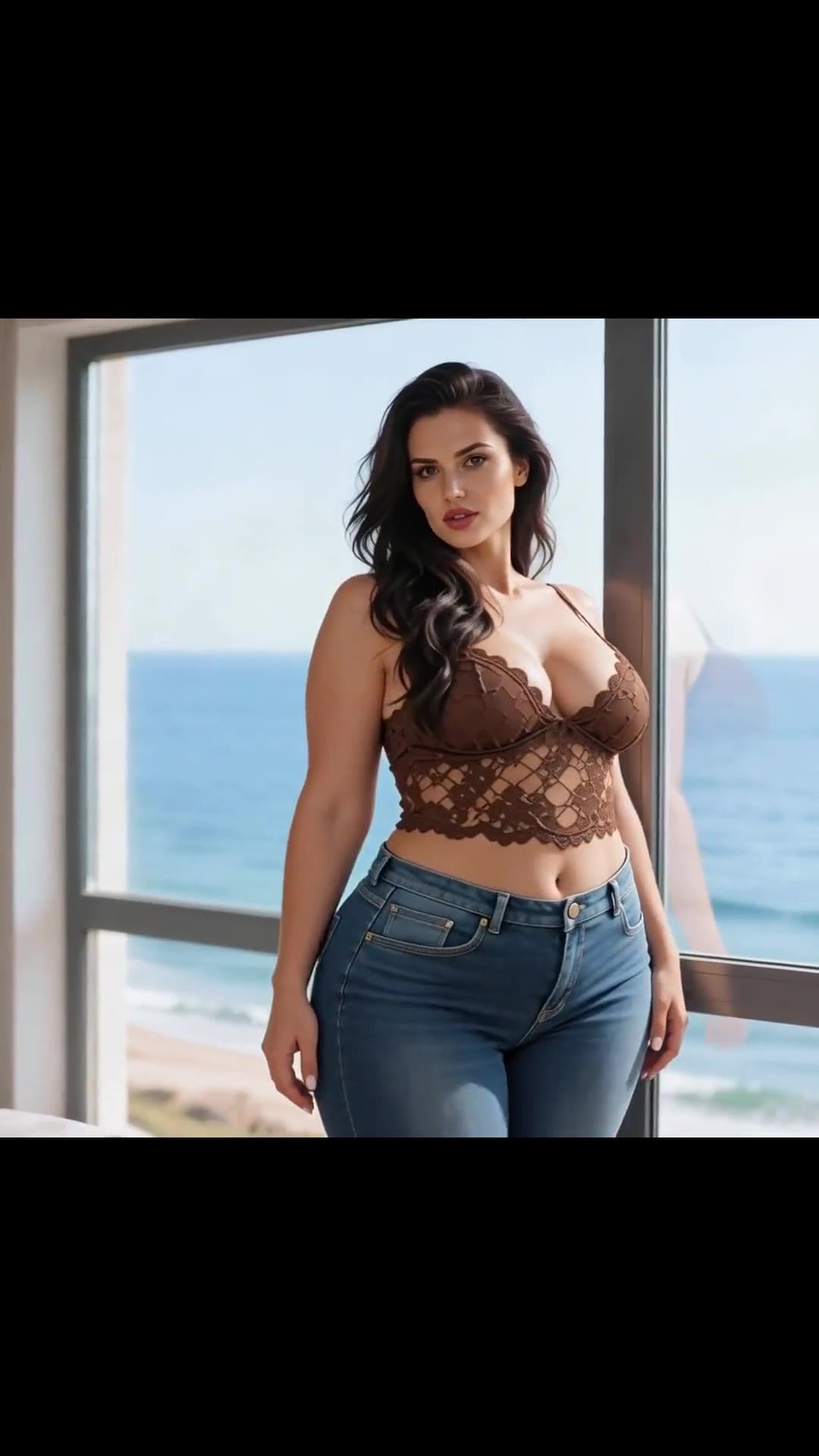Young Asian beauty ocean window