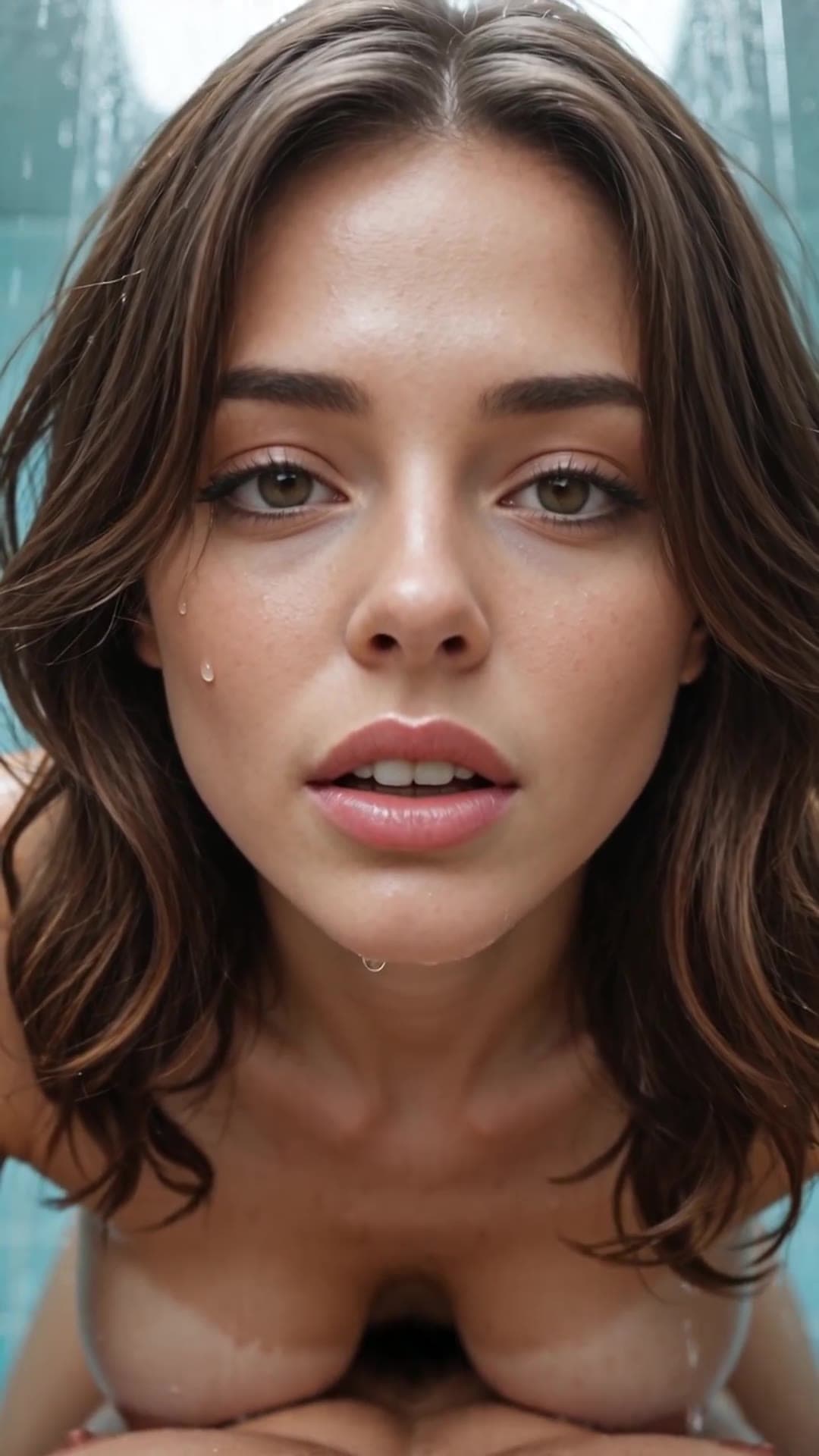Wet titfuck in shower close-up