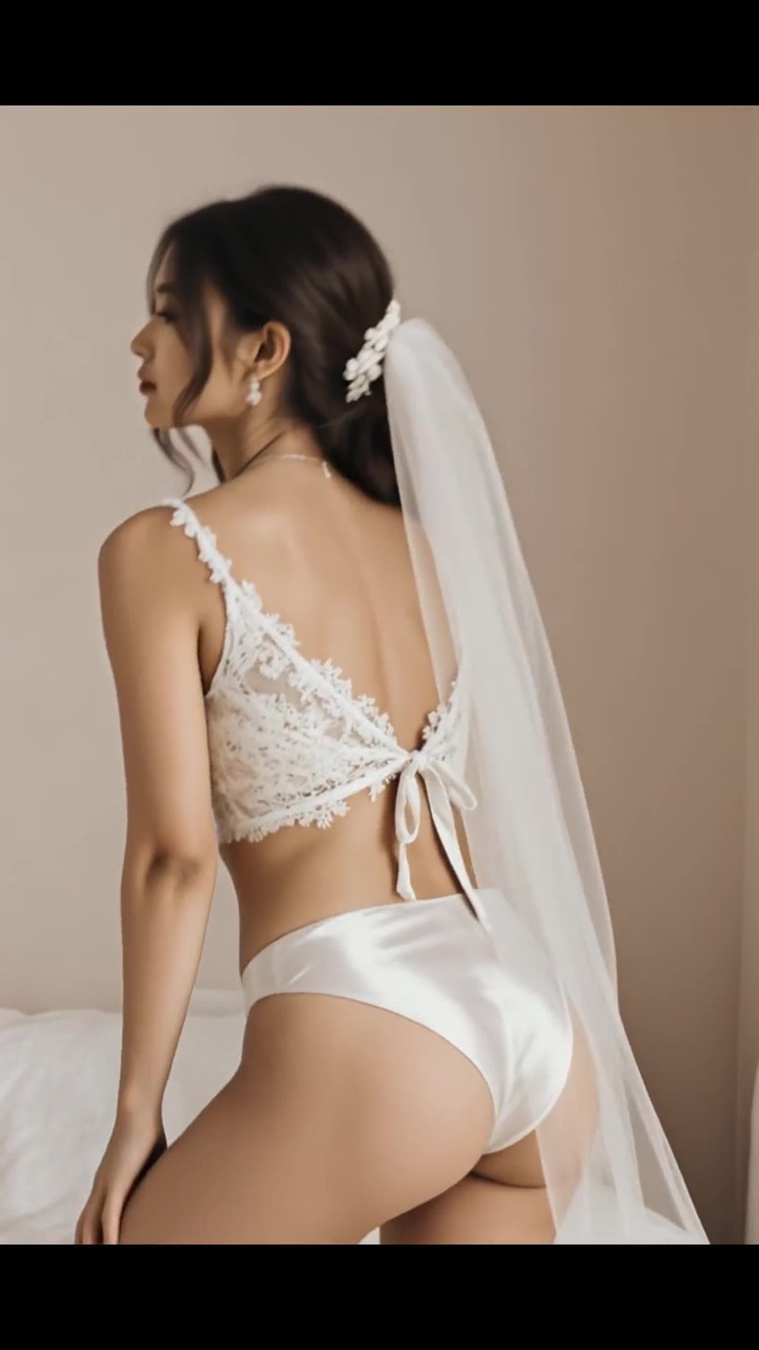 Bridal lace back view bedroom