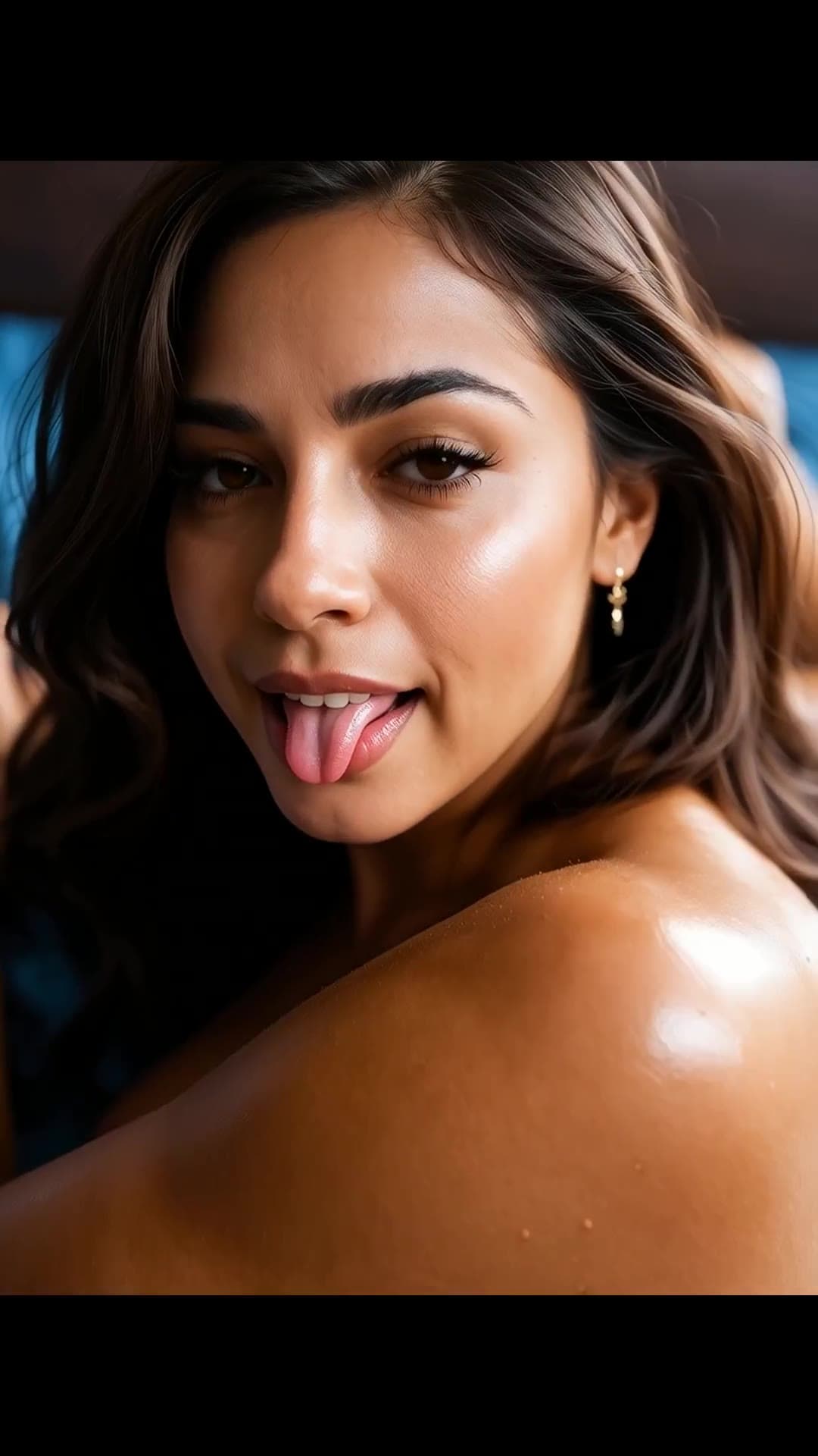 Olive skin tongue out close-up